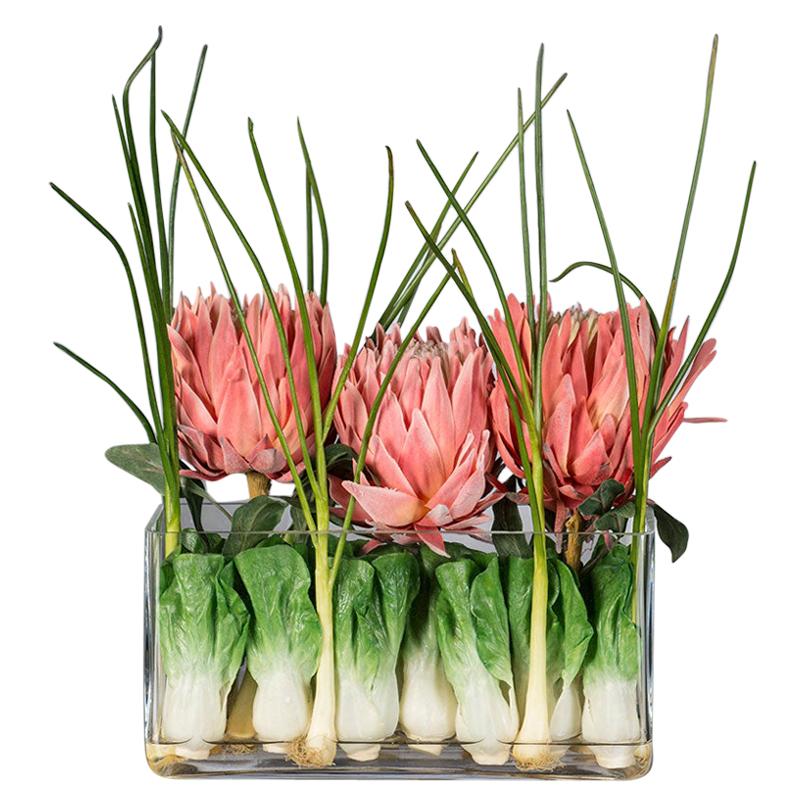 Eternity Rectangular Vase Protea Set Arrangement, Flowers, Italy For Sale