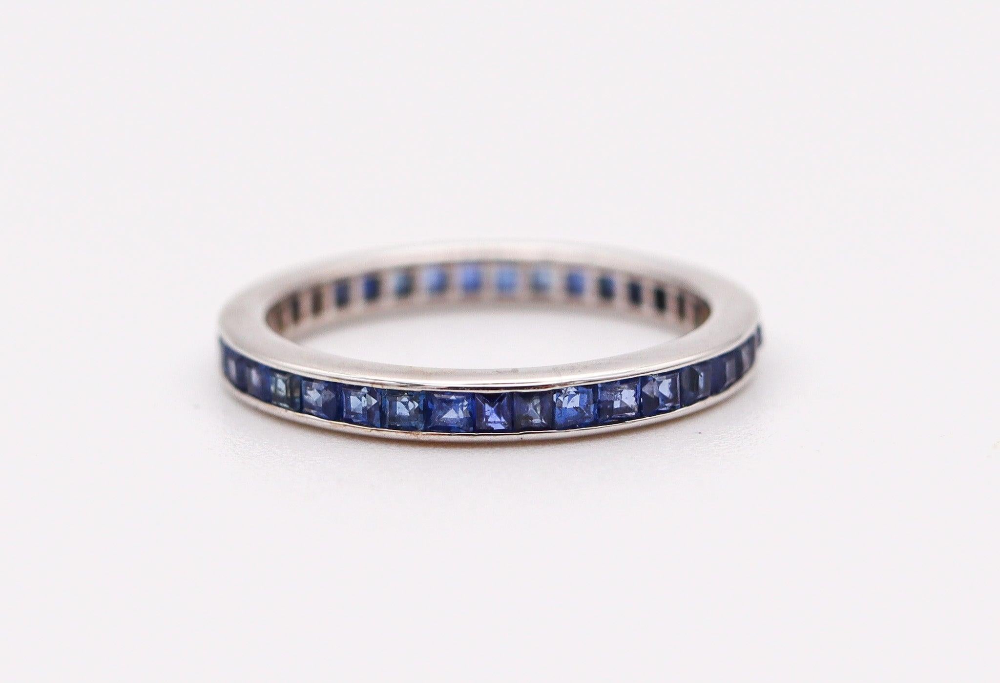Princess Cut ETERNITY Ring Art Deco Band In 18Kt White Gold With 1.66 Ctw Vivid Blue Sapphire For Sale