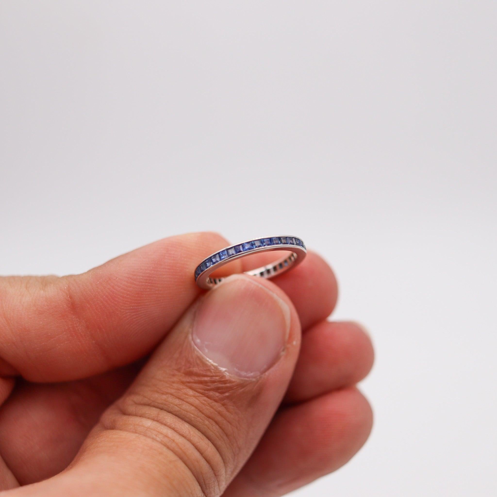 Women's ETERNITY Ring Art Deco Band In 18Kt White Gold With 1.66 Ctw Vivid Blue Sapphire For Sale