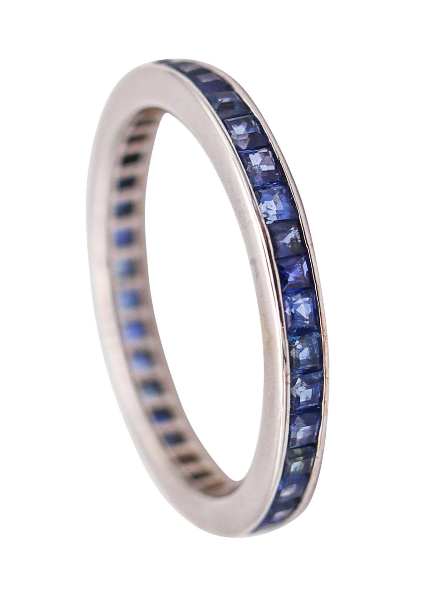 ETERNITY Ring Art Deco Band In 18Kt White Gold With 1.66 Ctw Vivid Blue Sapphire