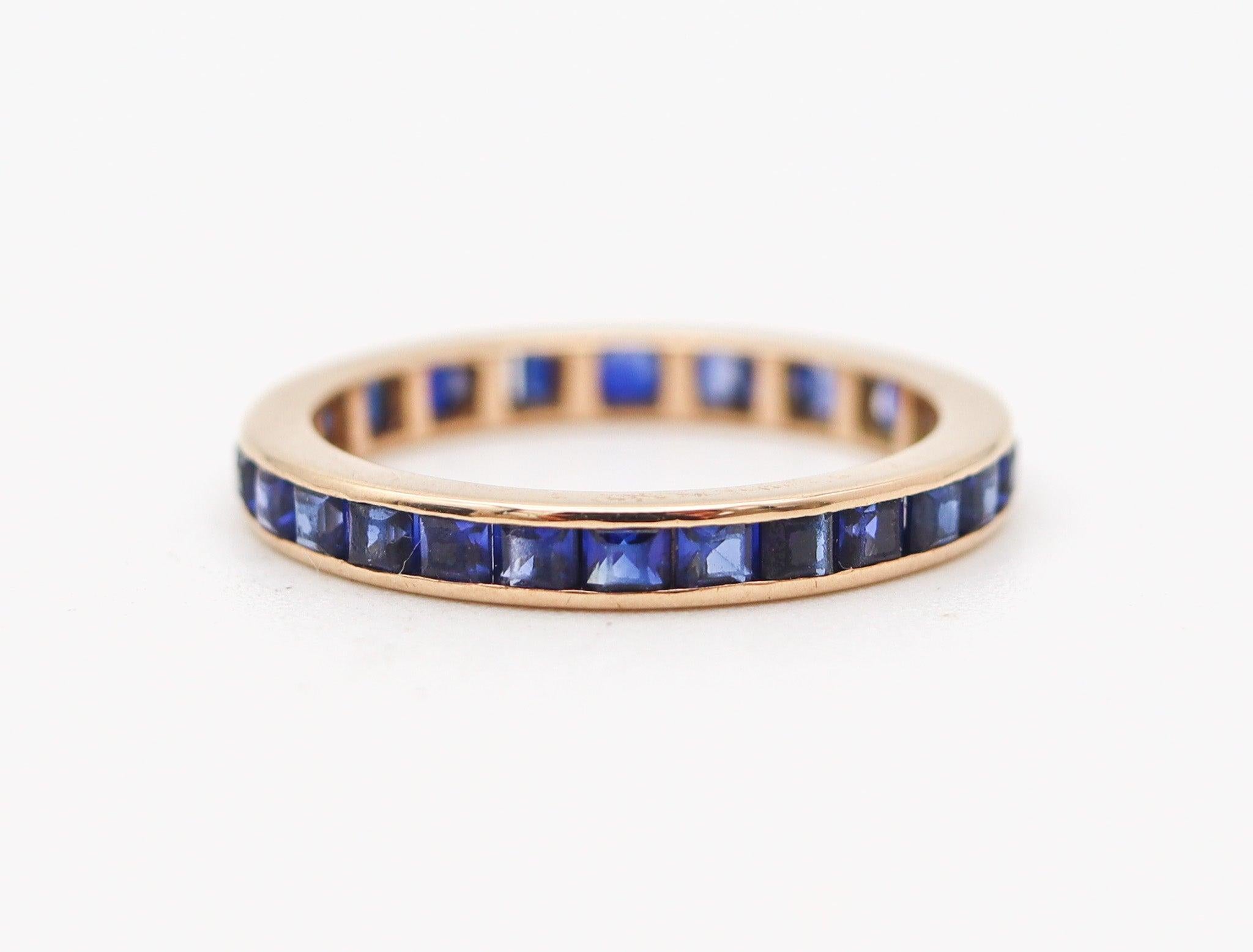 Modernist ETERNITY Ring Band In 14 Kt Yellow Gold With 1.96 Ctw In Vivid Blue Sapphires For Sale