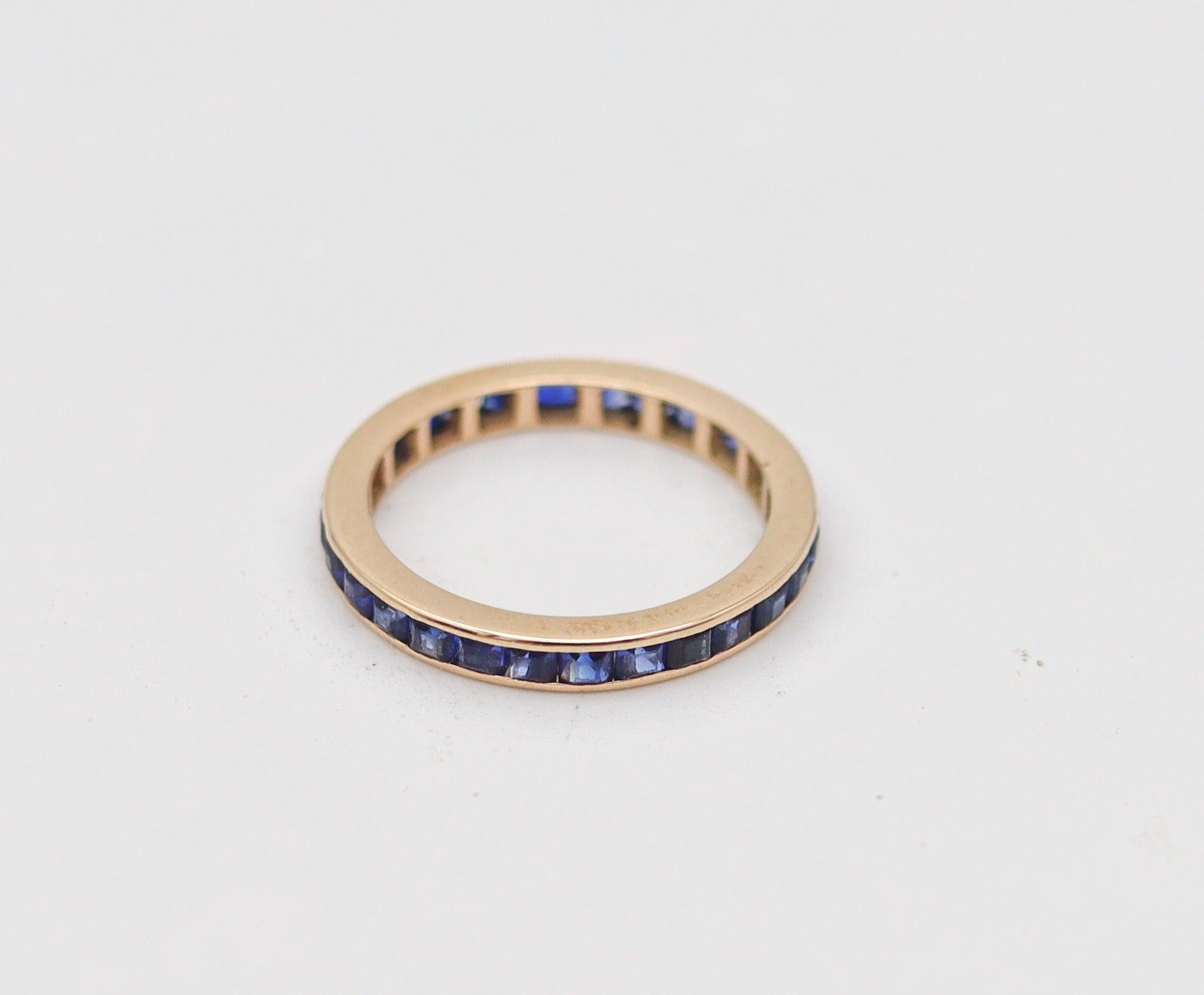 Princess Cut ETERNITY Ring Band In 14 Kt Yellow Gold With 1.96 Ctw In Vivid Blue Sapphires For Sale