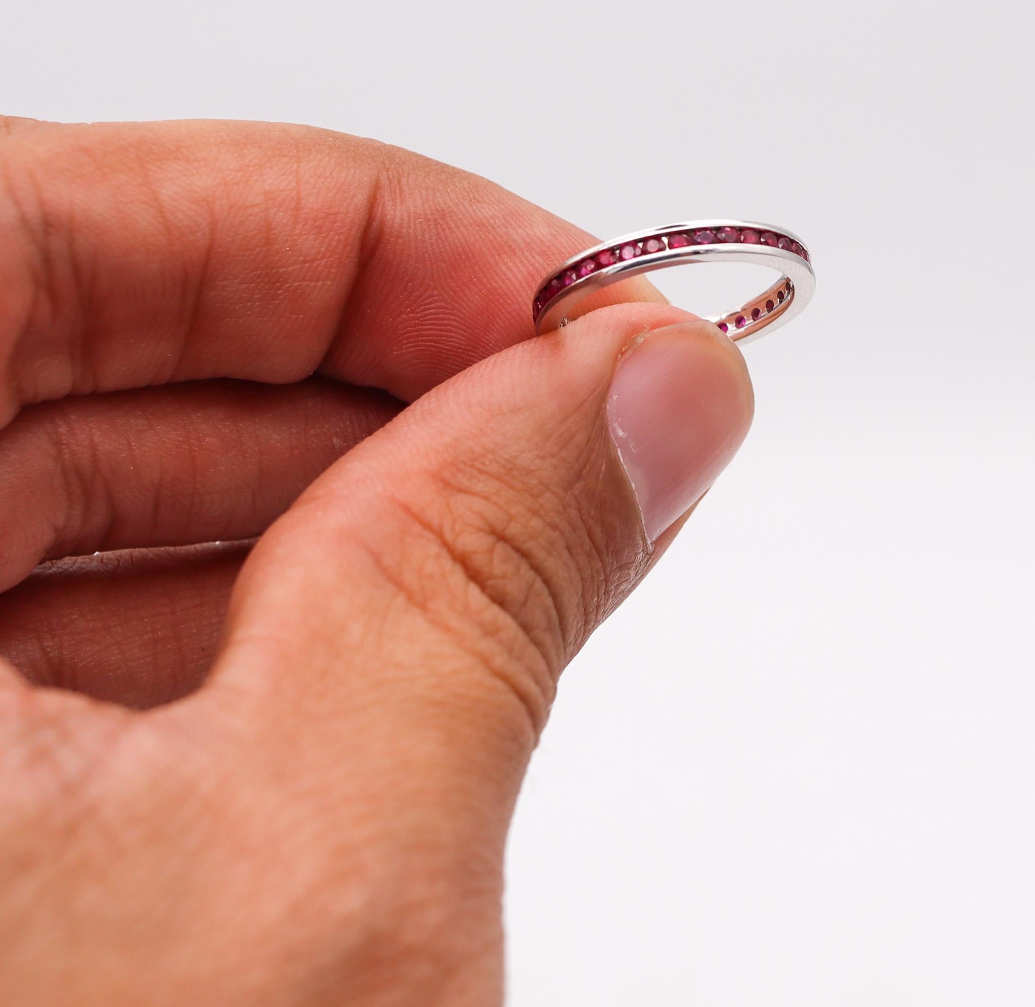 Contemporary Eternity Ring Band in 14Kt White Gold with 1.02 Ctw in Vivid Red Rubies For Sale