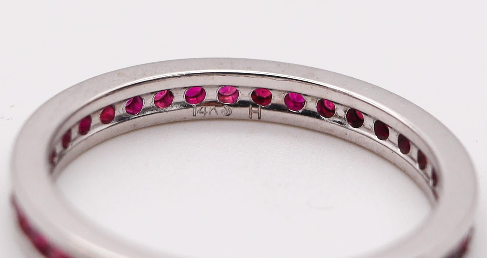 Round Cut Eternity Ring Band in 14Kt White Gold with 1.02 Ctw in Vivid Red Rubies For Sale