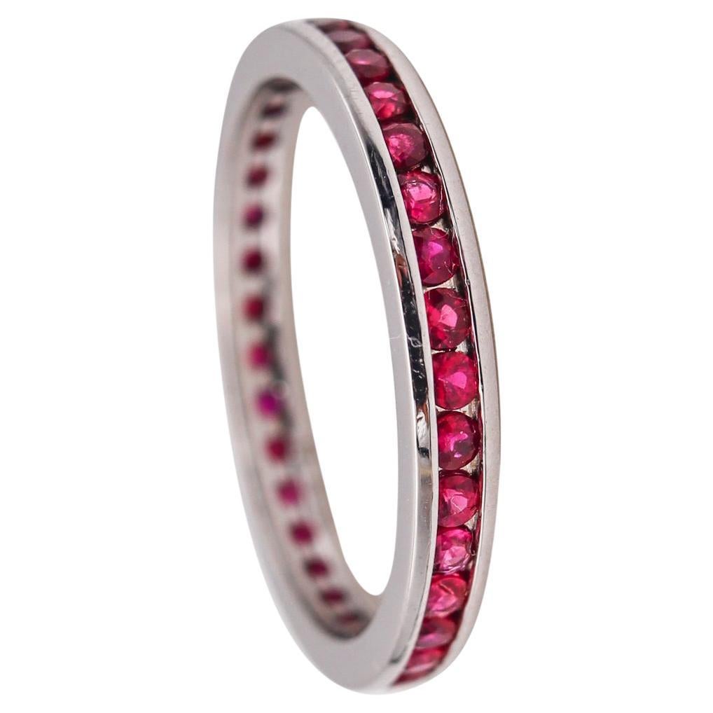 Eternity Ring Band in 14Kt White Gold with 1.02 Ctw in Vivid Red Rubies For Sale