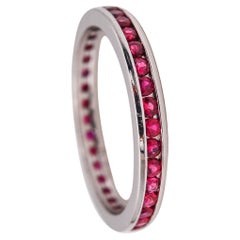 Vintage Eternity Ring Band in 14Kt White Gold with 1.02 Ctw in Vivid Red Rubies