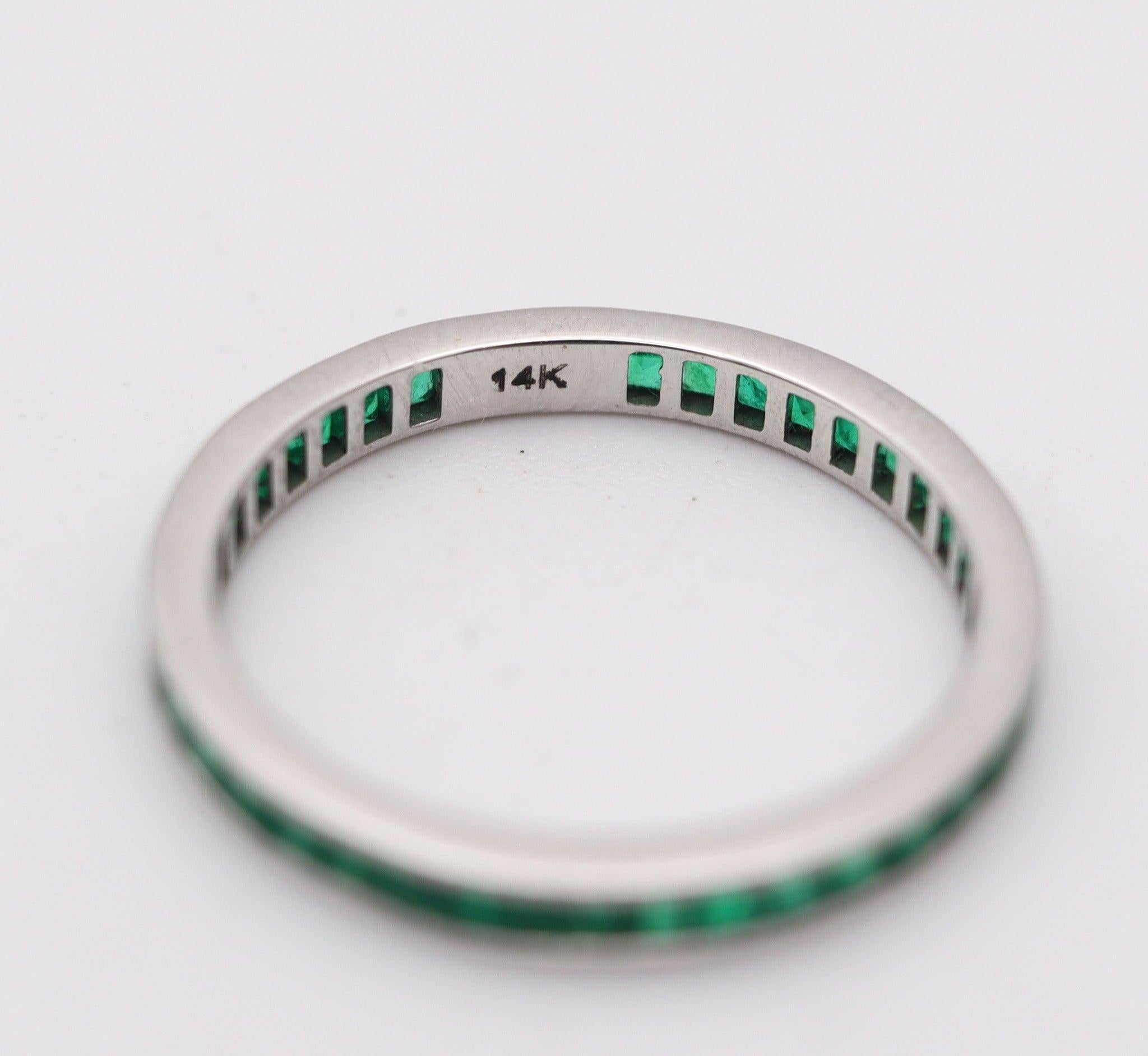 French Cut ETERNITY Ring Band In 14Kt White Gold With 1.30 Ctw In Vivid Green Emeralds For Sale