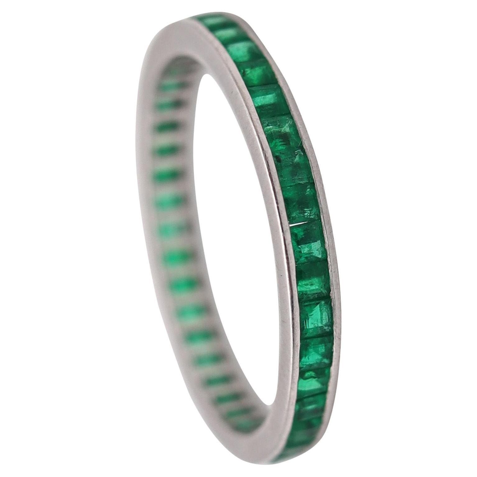 ETERNITY Ring Band In 14Kt White Gold With 1.30 Ctw In Vivid Green Emeralds For Sale
