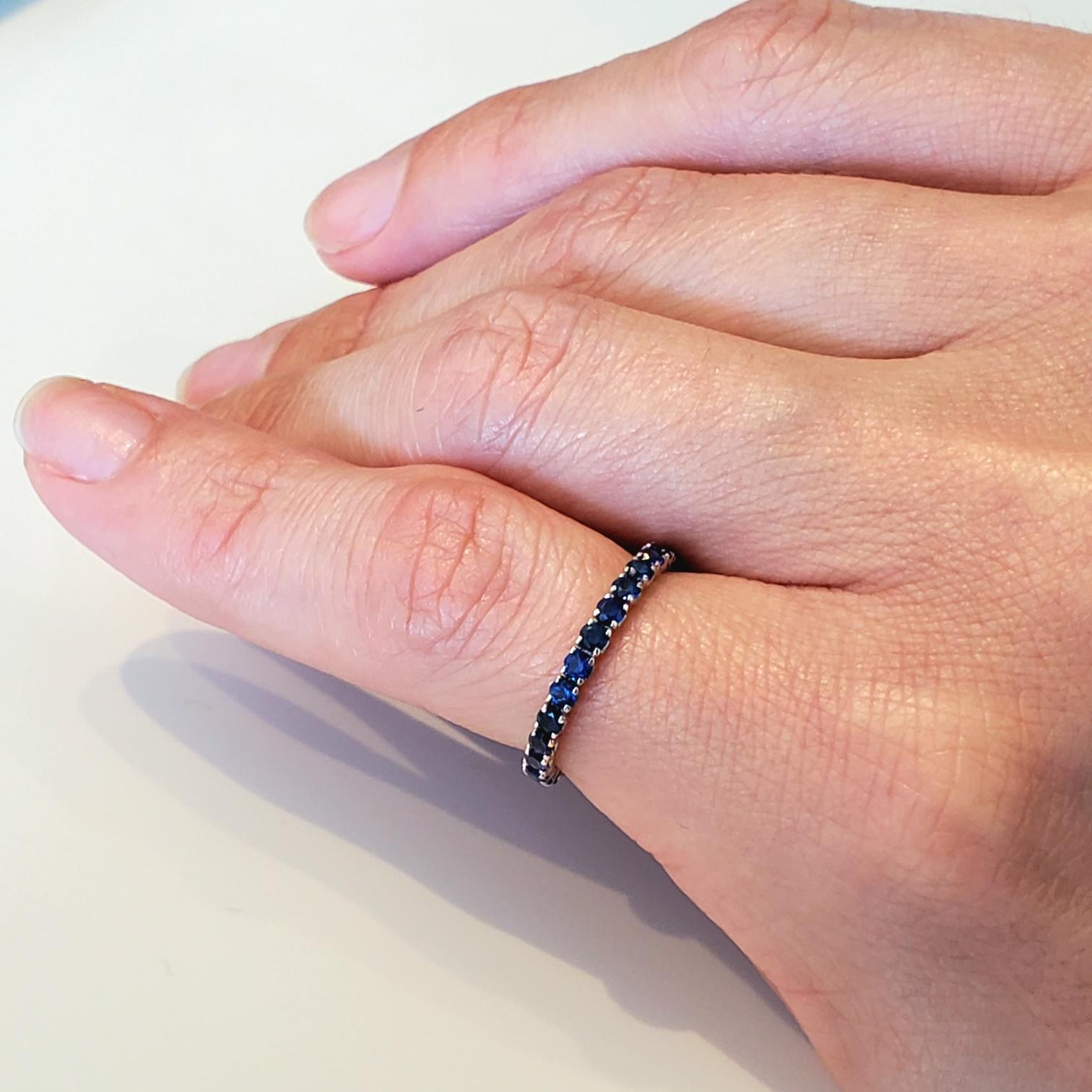 Eternity Ring Band in 18Kt White Gold with 1.25 Carats in Ceylon Blue Sapphires For Sale 1