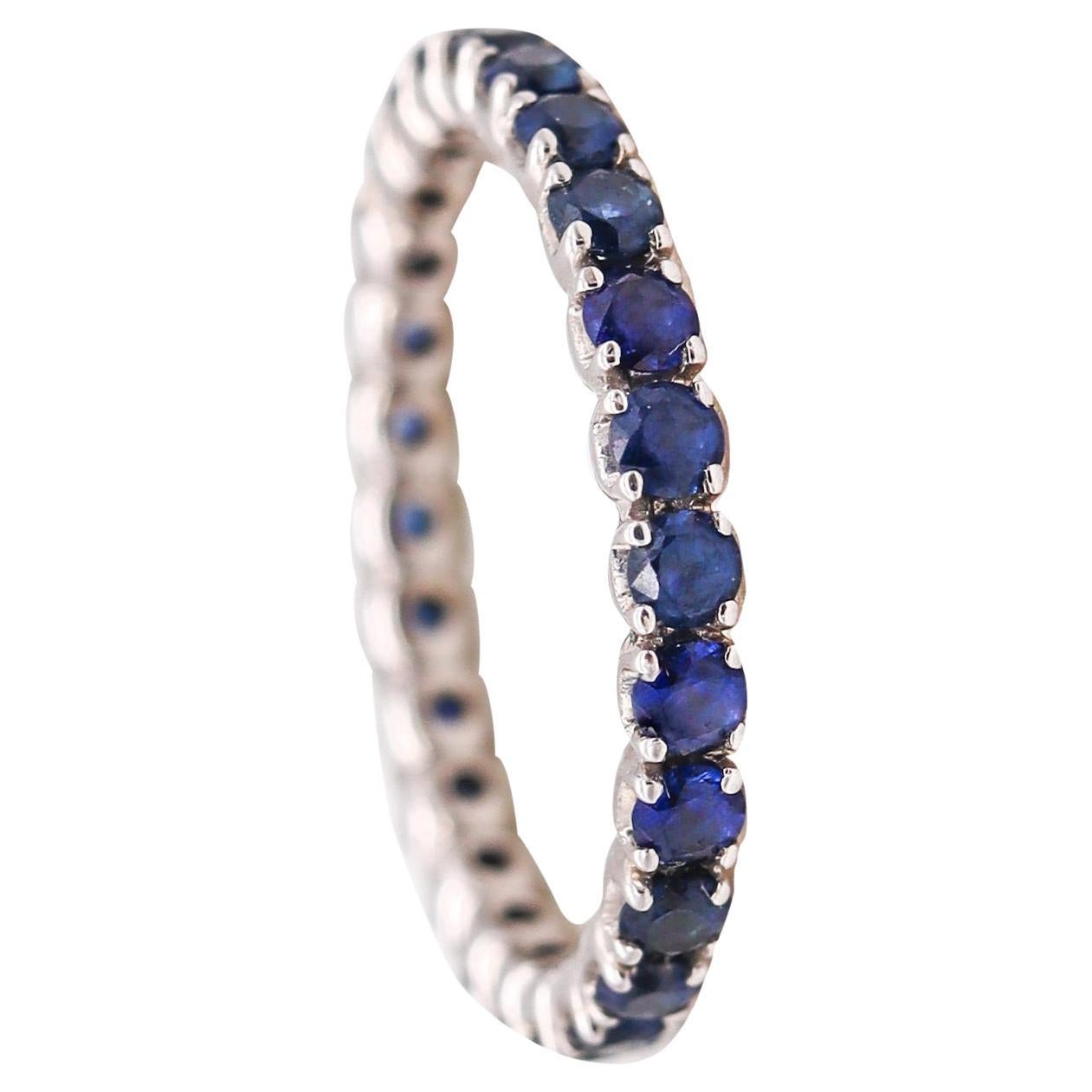 Eternity Ring Band in 18Kt White Gold with 1.25 Carats in Ceylon Blue Sapphires For Sale
