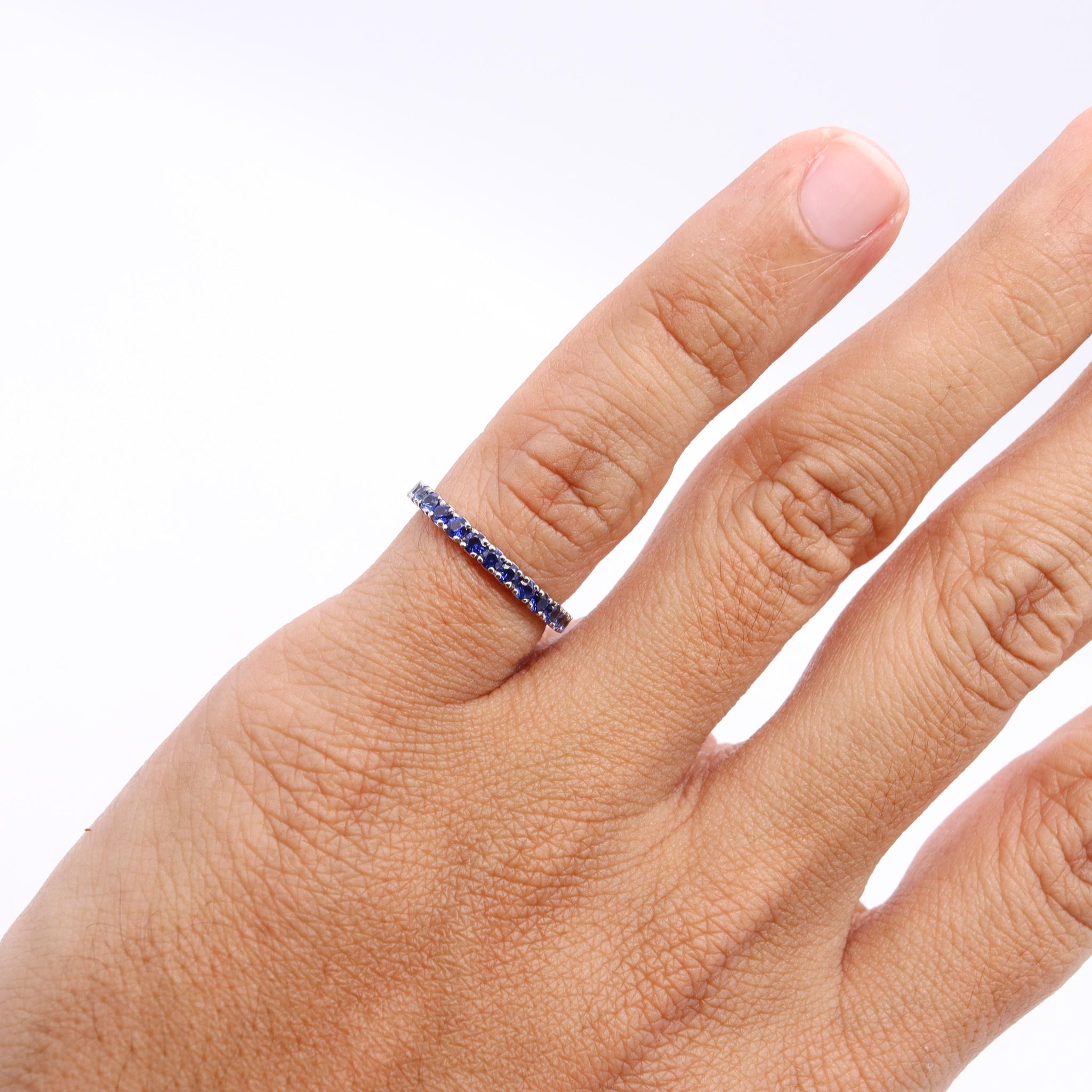 Women's Eternity Ring Band in 18kt White Gold with 1.35 Cts in Ceylon Blue Sapphires For Sale