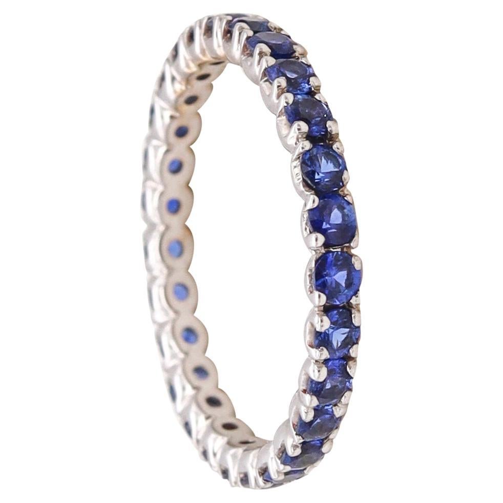 Eternity Ring Band in 18kt White Gold with 1.35 Cts in Ceylon Blue Sapphires For Sale