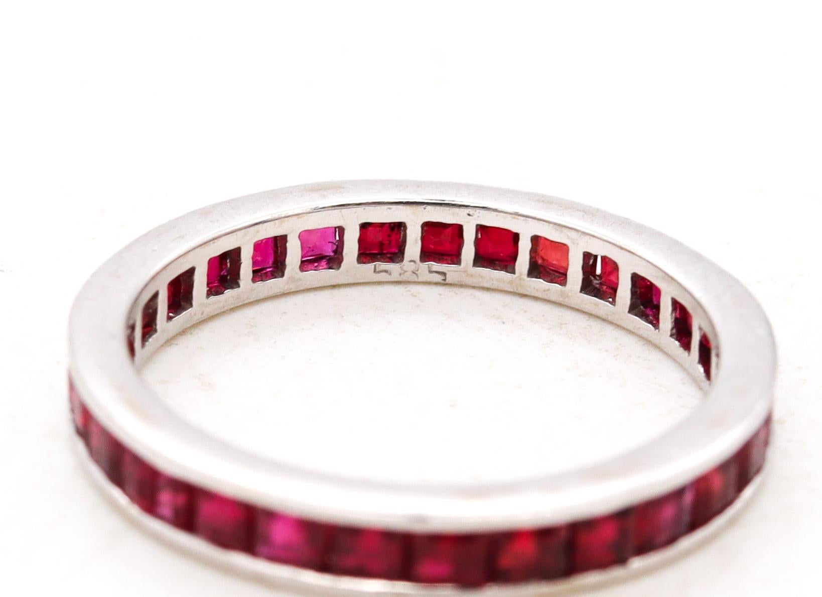 Women's Eternity Ring Band in 18Kt White Gold with 1.82 Carats in Burmese Red Rubies For Sale