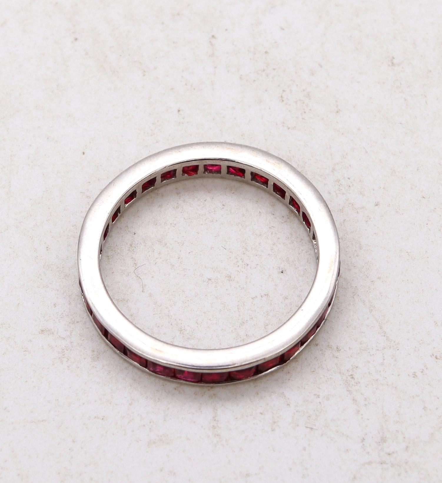Eternity Ring Band in 18Kt White Gold with 1.82 Carats in Burmese Red Rubies For Sale 1
