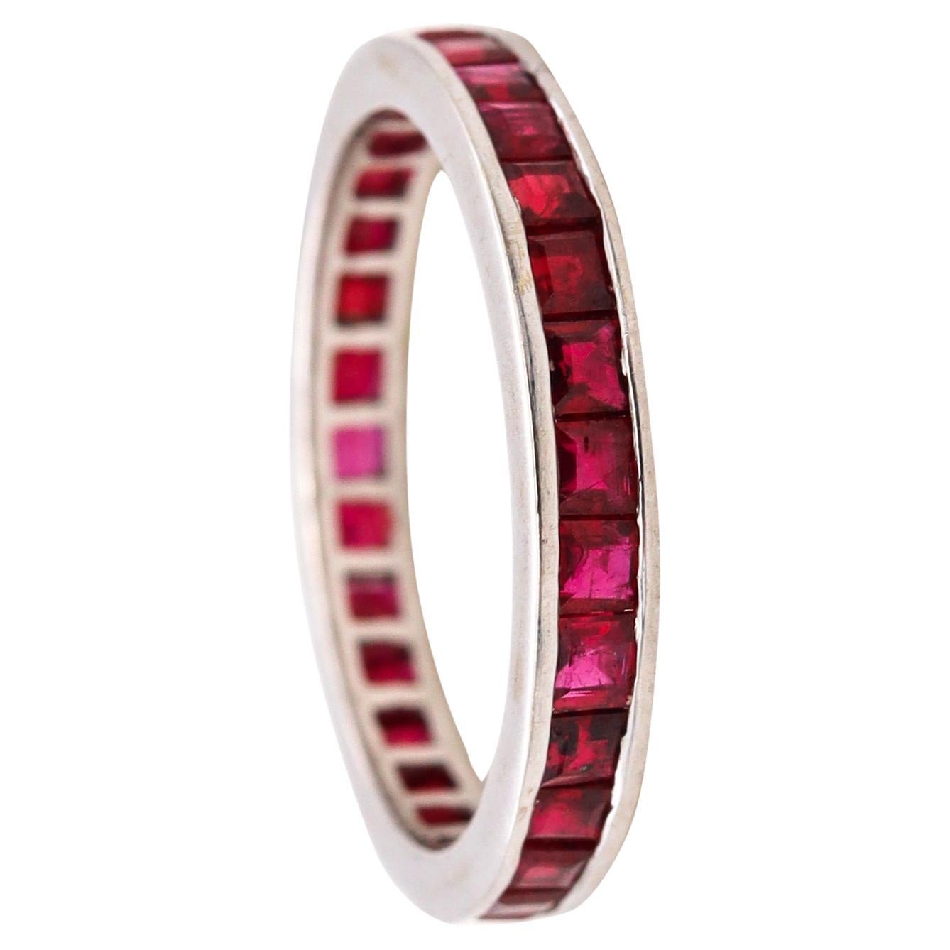 Eternity Ring Band in 18Kt White Gold with 1.82 Carats in Burmese Red Rubies For Sale
