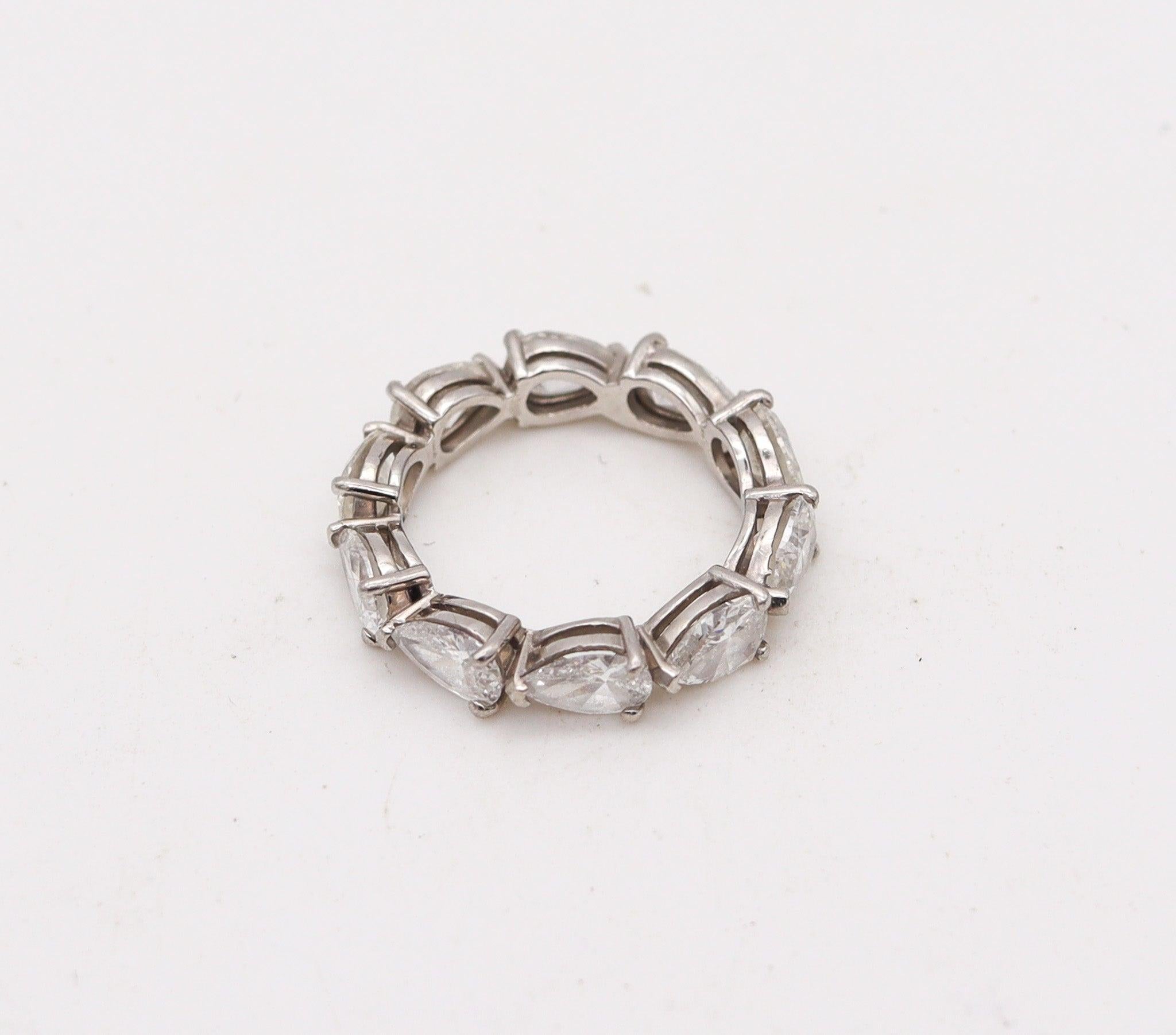 Pear Cut Eternity Ring Band In 18Kt White Gold With 3.50 Ctw Pears Shape Diamonds For Sale