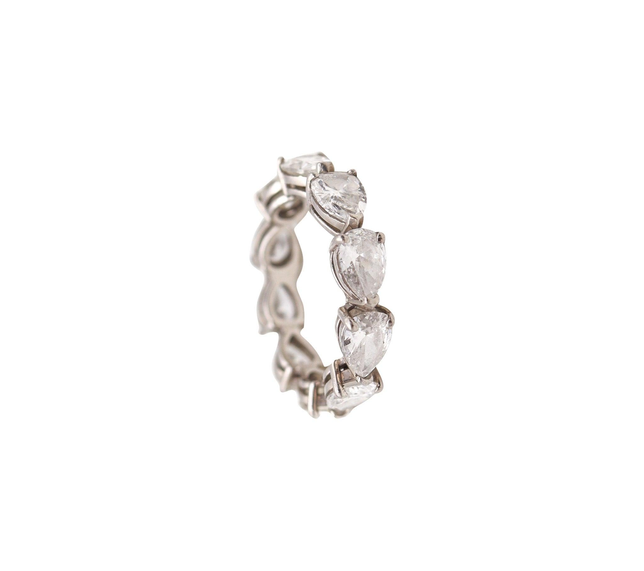 Women's Eternity Ring Band In 18Kt White Gold With 3.50 Ctw Pears Shape Diamonds For Sale