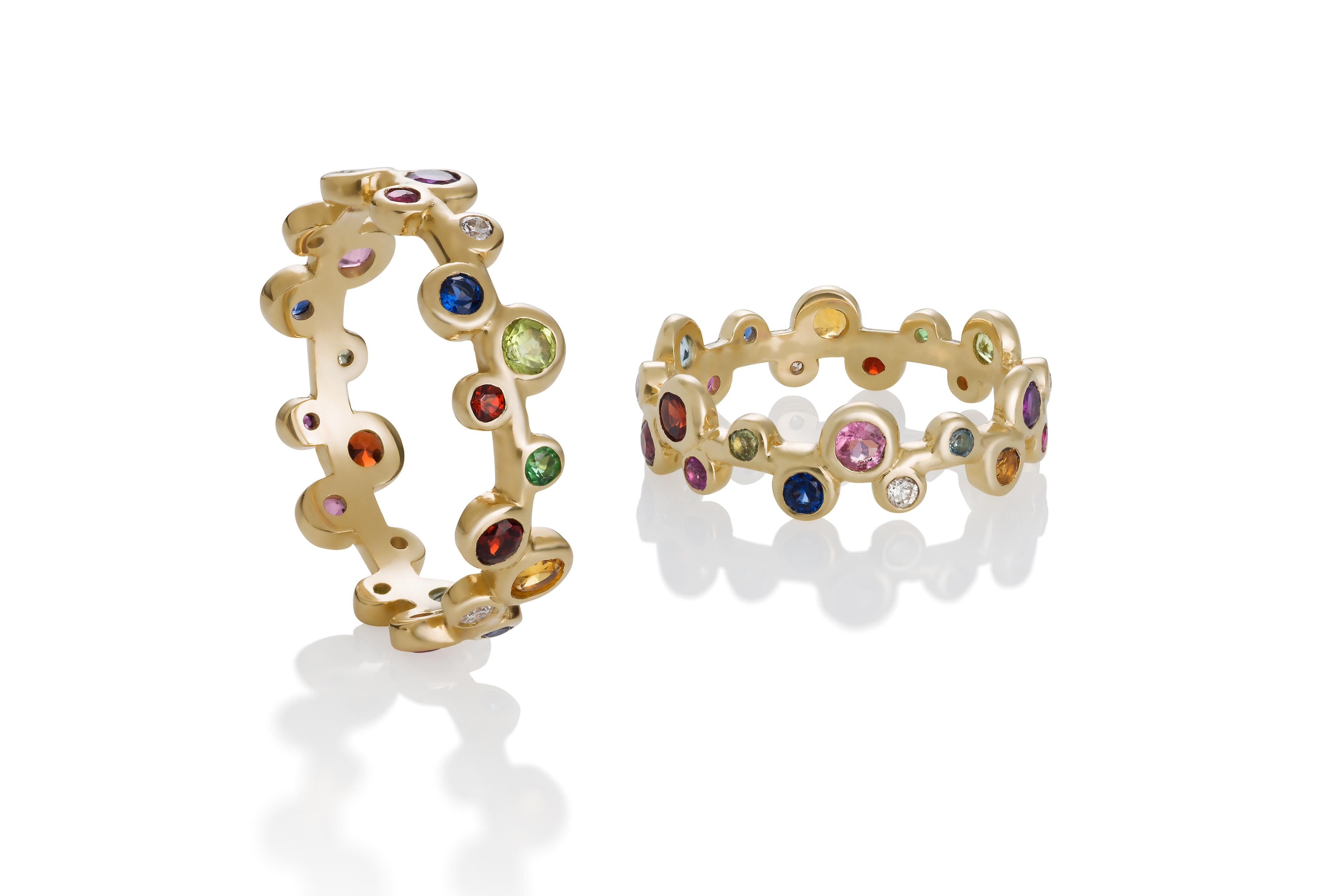 Contemporary Eternity Ring in 14ky with Colored Gemstones and Diamonds