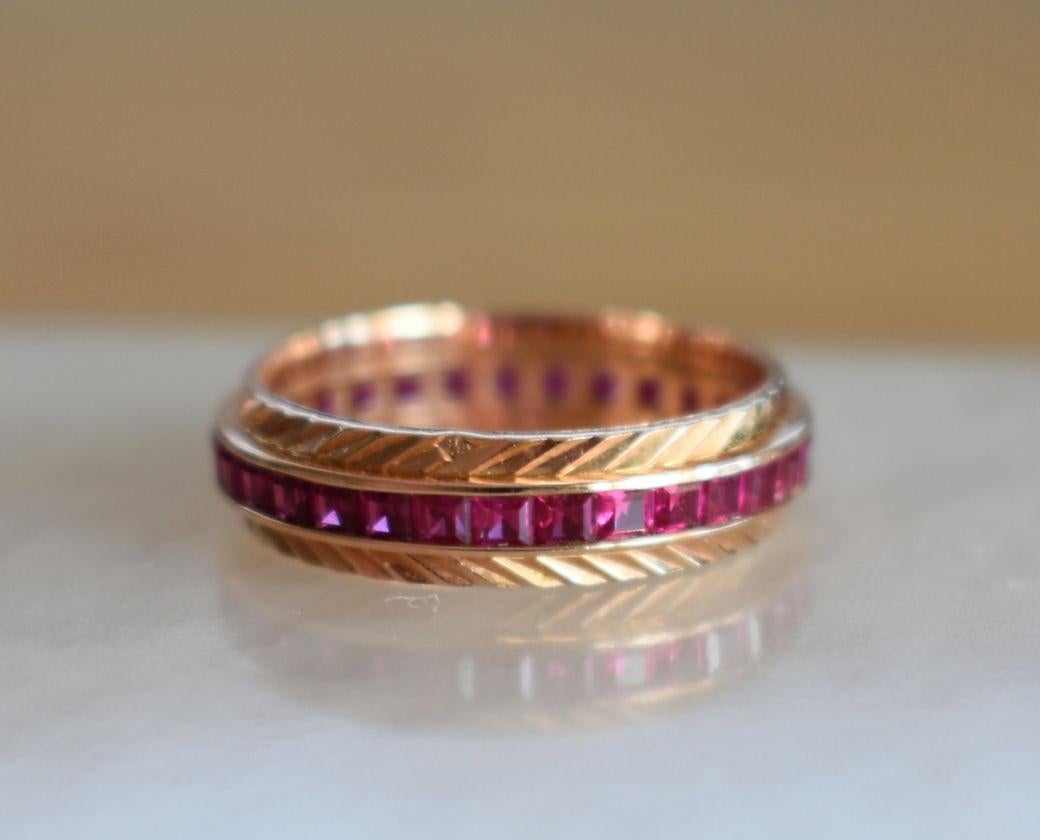 Contemporary Eternity Ring in 18 Carat Gold and Synthetic Rubies For Sale