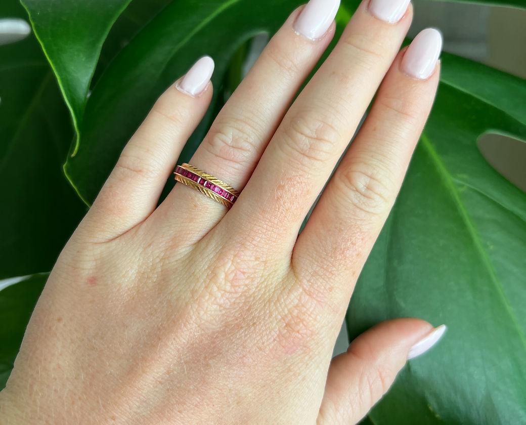 Square Cut Eternity Ring in 18 Carat Gold and Synthetic Rubies For Sale