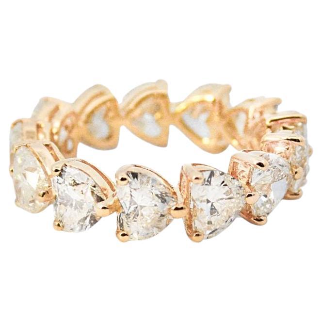 Eternity Ring in 18k Yellow Gold with 6.65 Carat Heart Cut Diamond For Sale