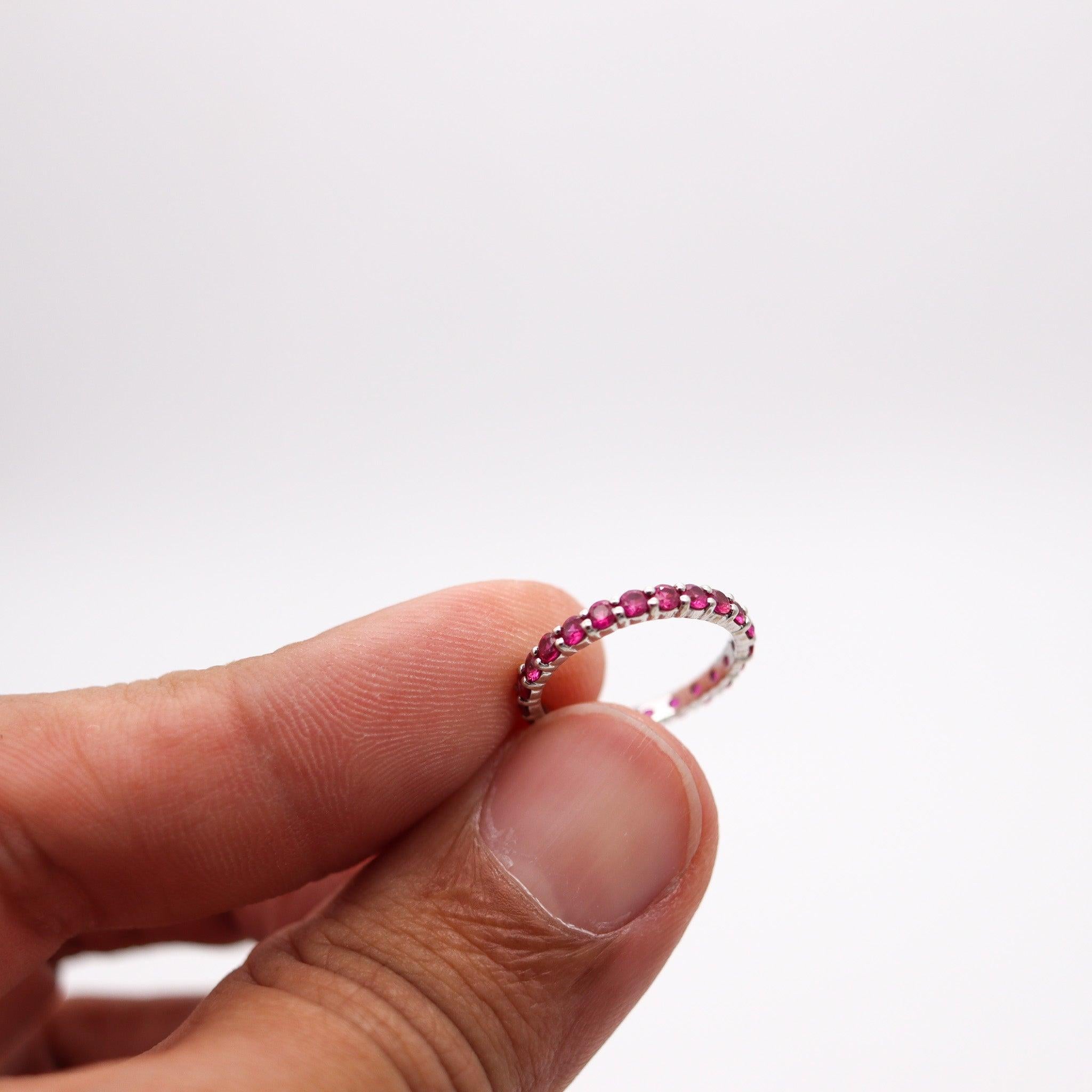 Contemporary ETERNITY Ring In 18Kt White Gold With 1.10 Ctw In Vivid Red Rubies For Sale