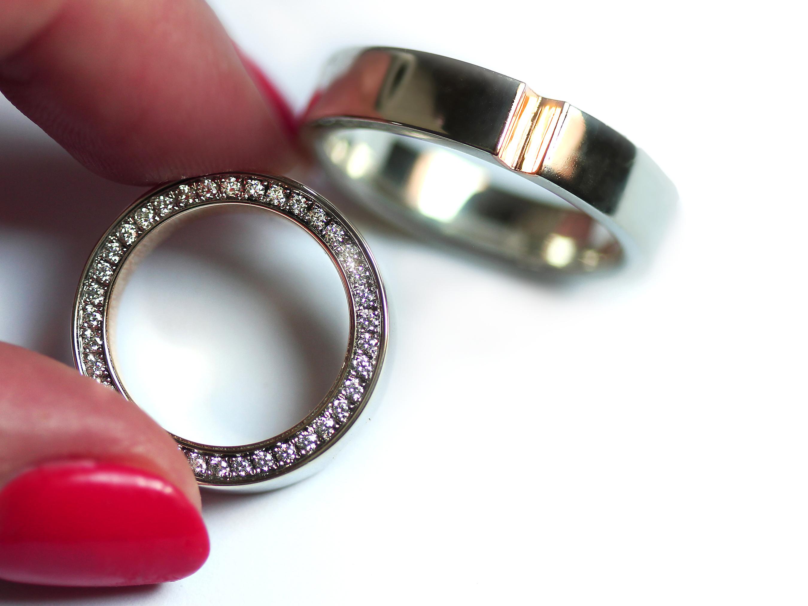For Sale:  Eternity Ring Set, Diamond Wedding Band, Promise Rings For Couples, Pave Diamond 3