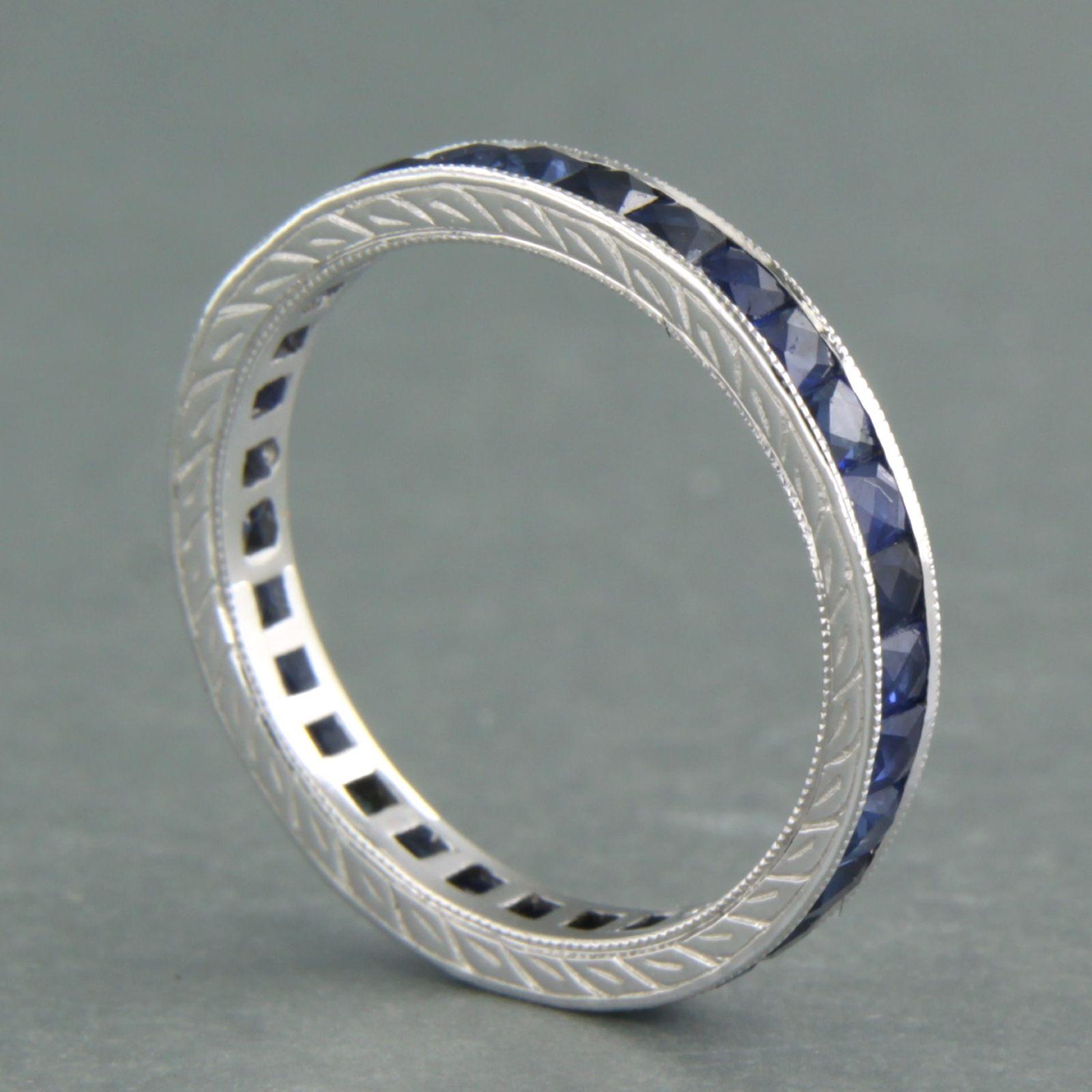 French Cut Eternity ring set with sapphire up to 1.50ct. 14k white gold For Sale