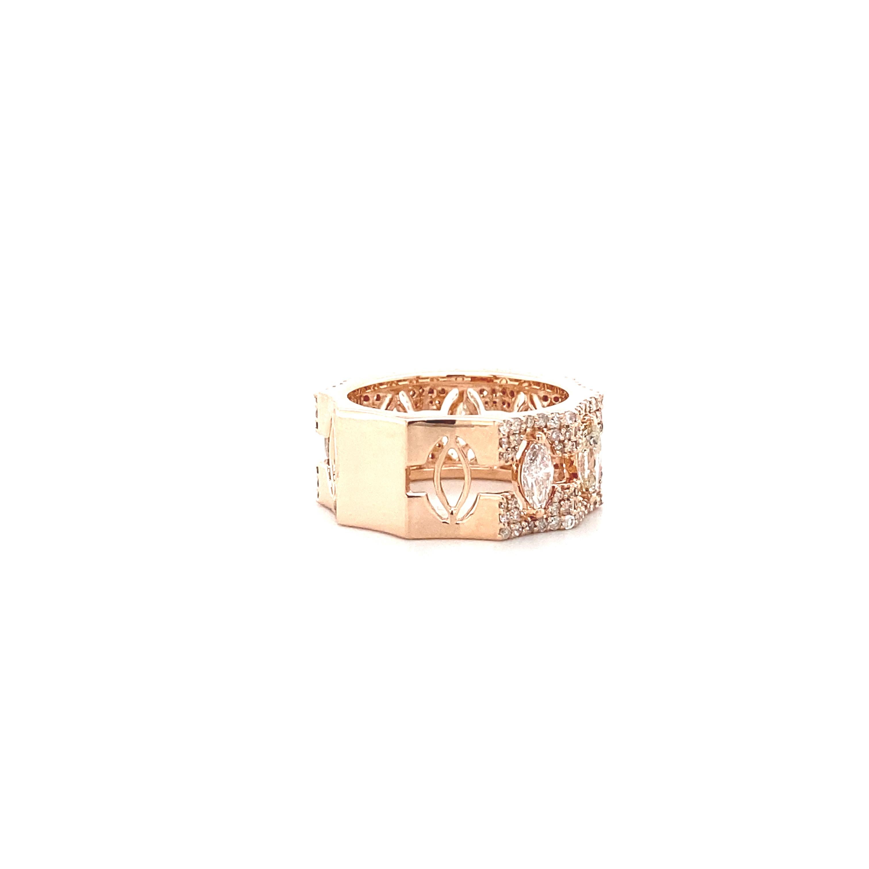 Art Nouveau  Eternity Ring With Marquise & Round Cut Diamonds set in 18K Solid Gold For Sale