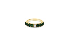 Eternity Ring with Oval Brilliant Cut Green Emeralds and Diamond in 18Kt  Gold