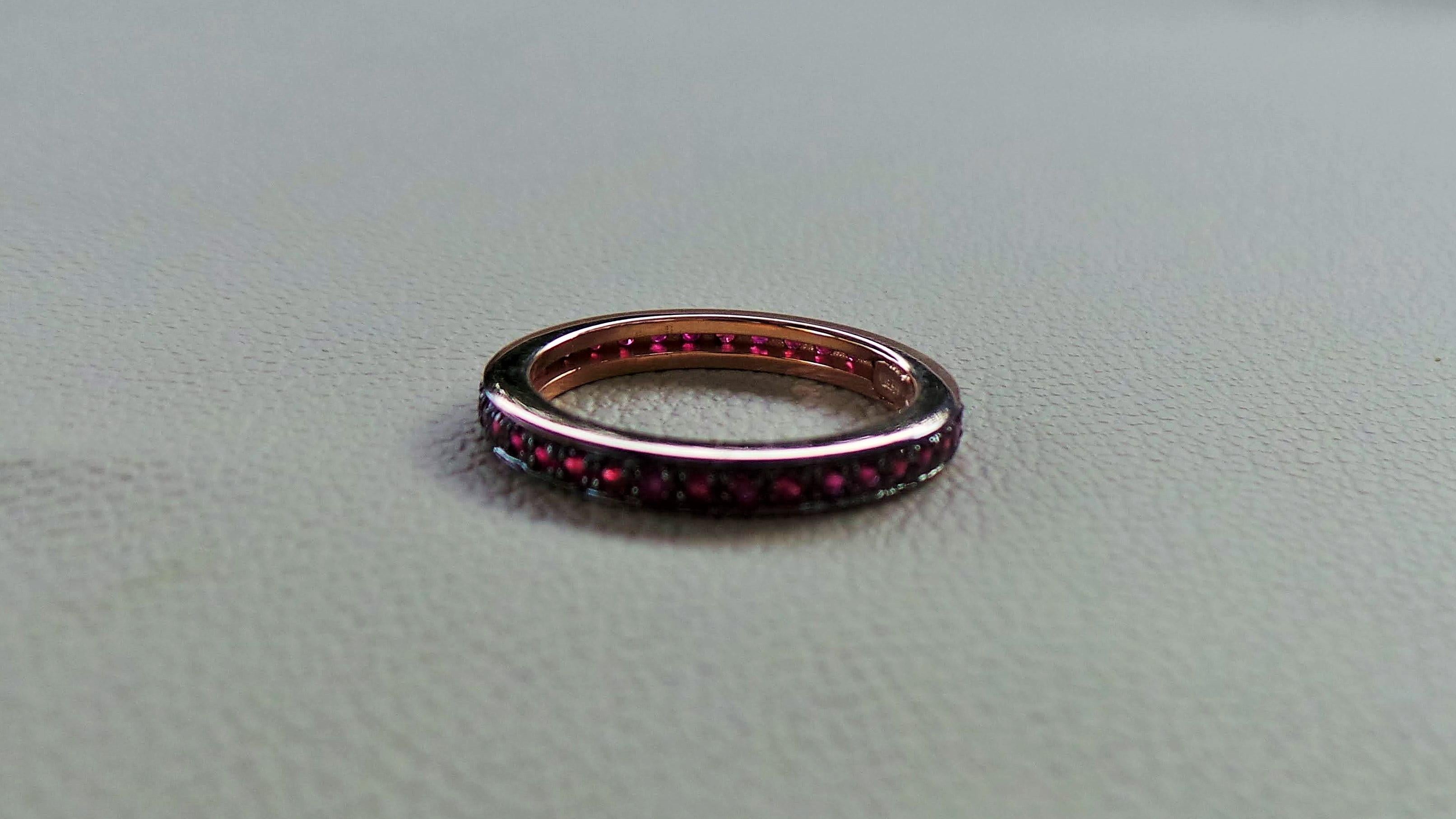 Contemporary Eternity Rubies 0.70k Rose Gold Stackable Cocktail Ring For Sale