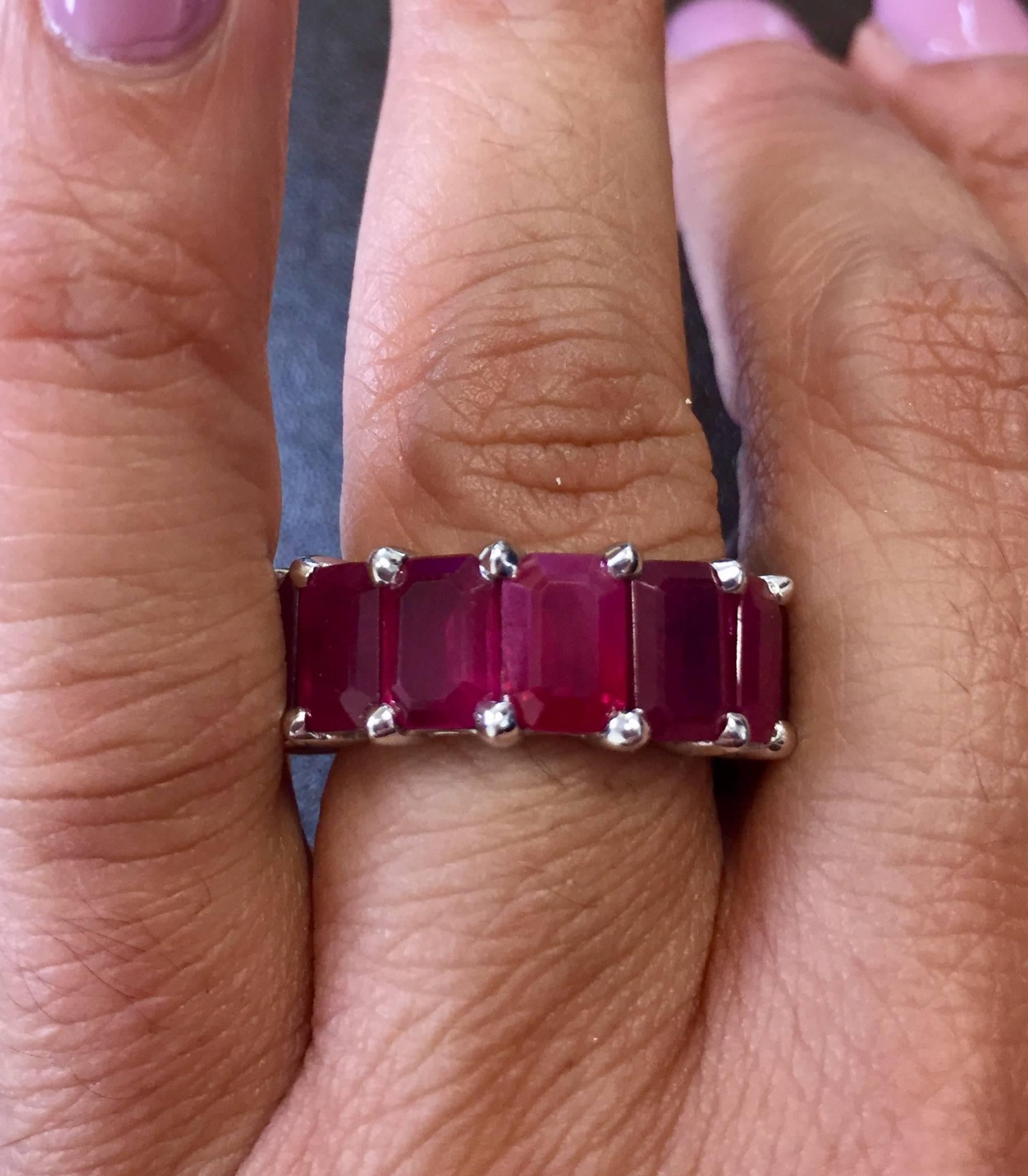 Eternity Ruby Emerald Cut 10 Carat For Sale 1