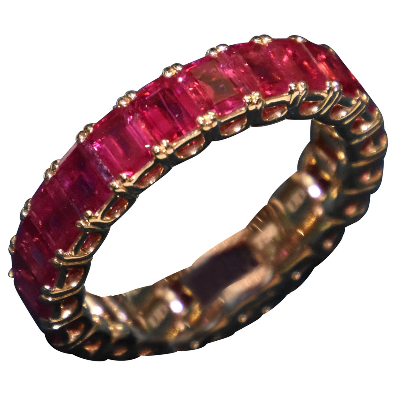 18K Rose Gold Eternity Ruby Band Ring  For Sale