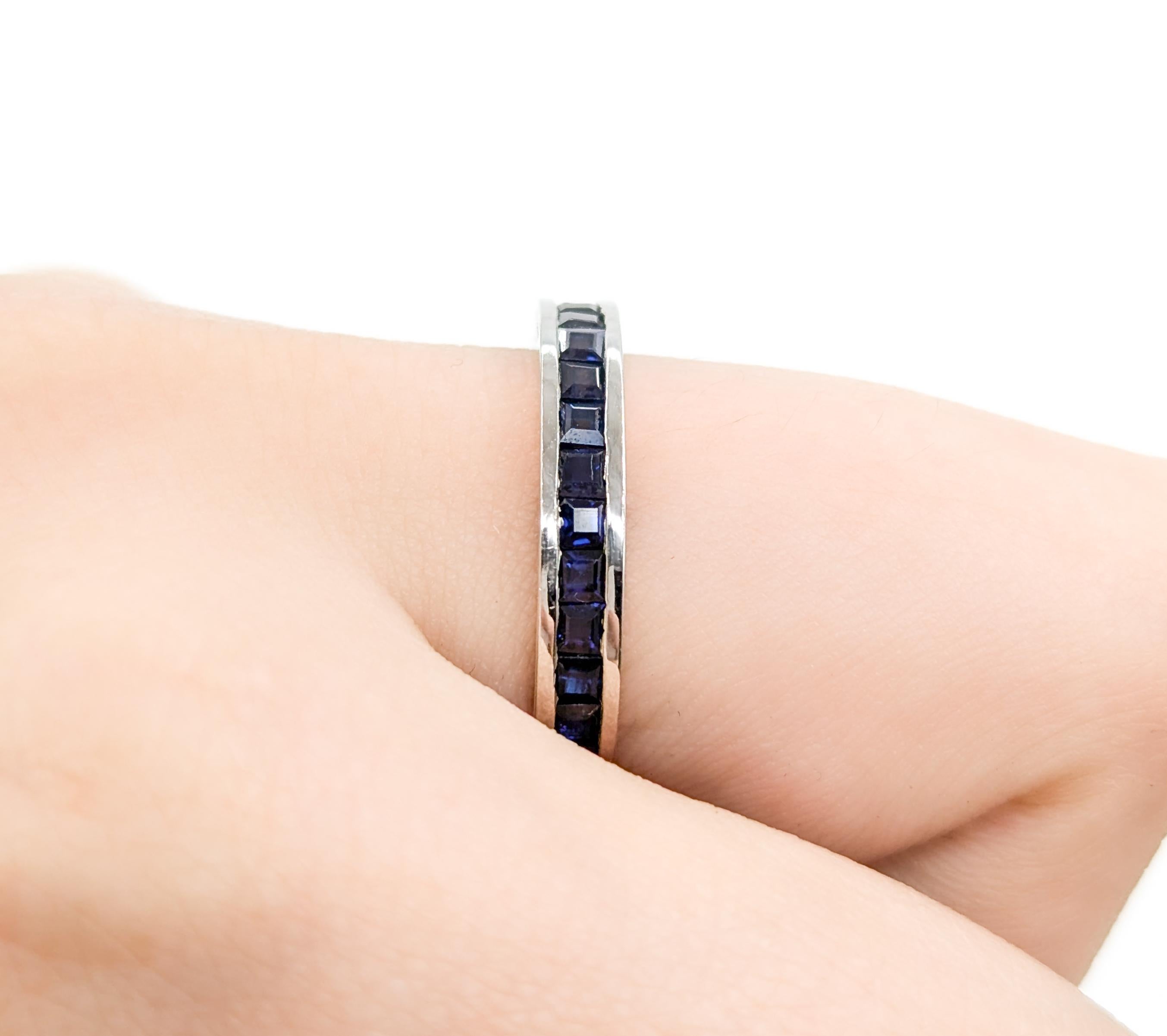 Square Cut Eternity Sapphire Bridal Ring in White Gold For Sale