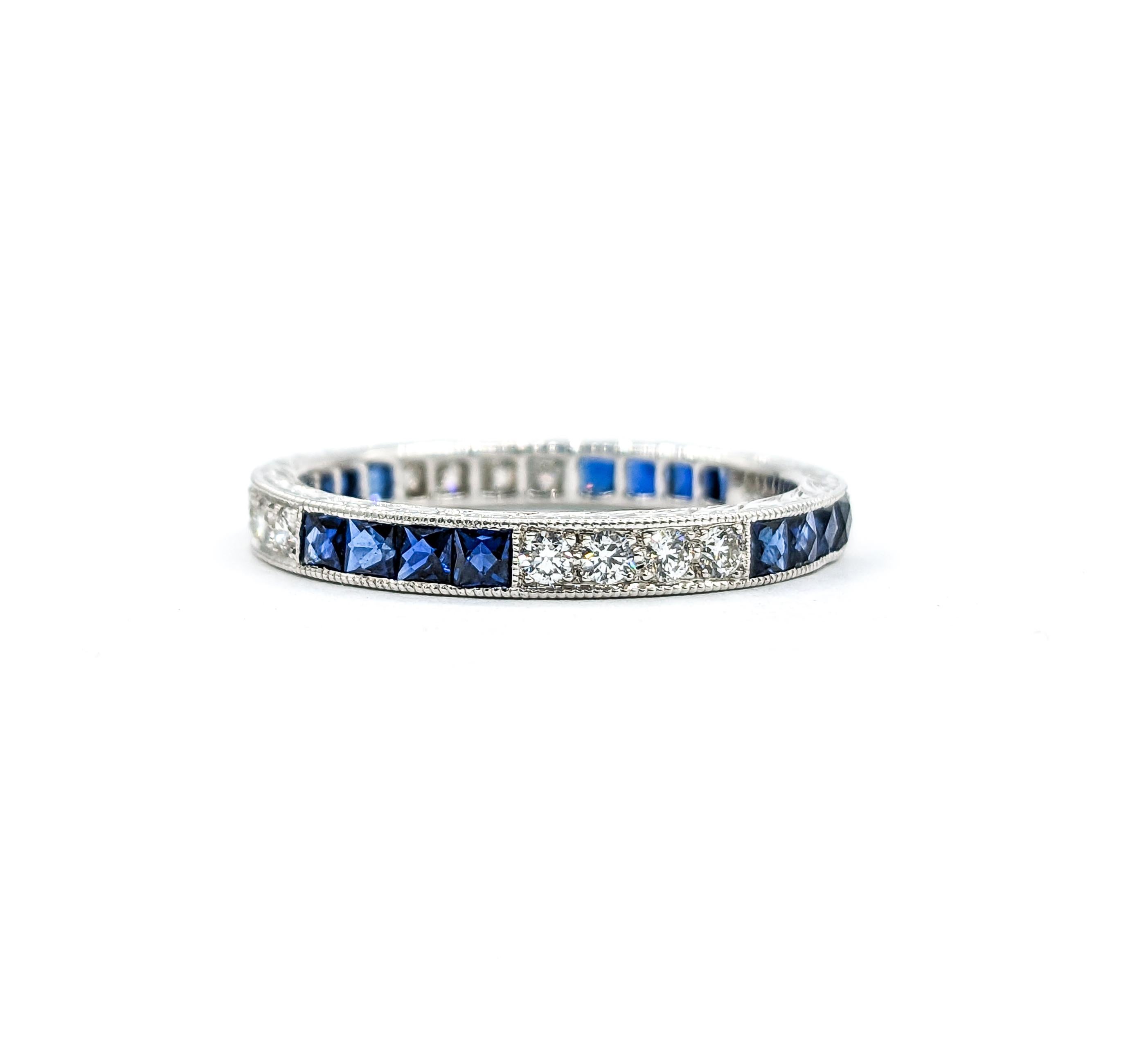 Eternity Sapphire & Diamond Ring 18k White Gold For Sale 4