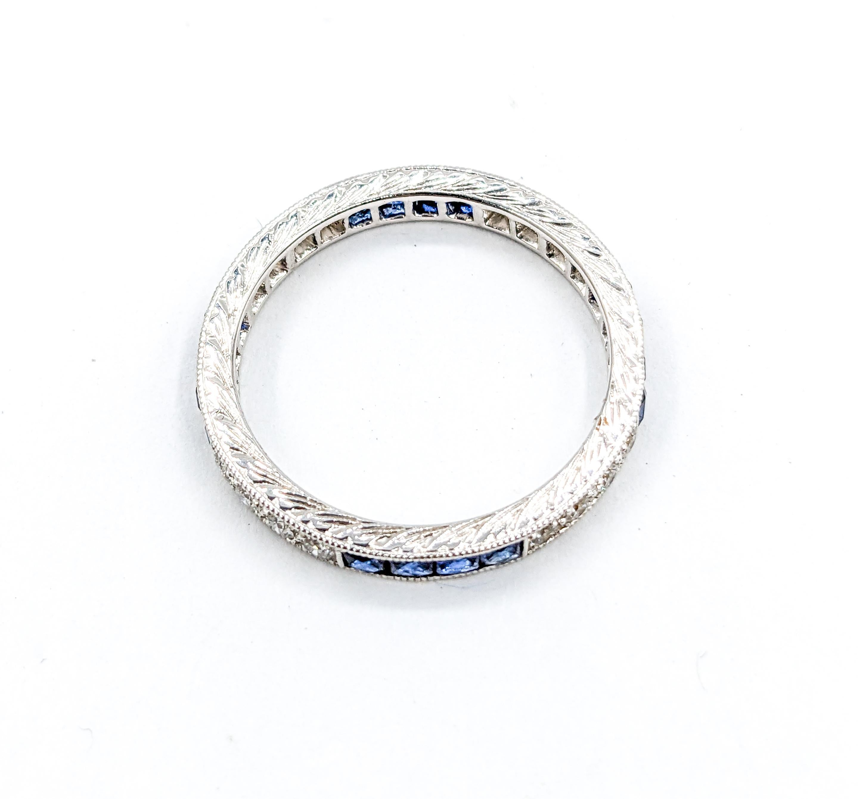 Eternity Sapphire & Diamond Ring 18k White Gold For Sale 5