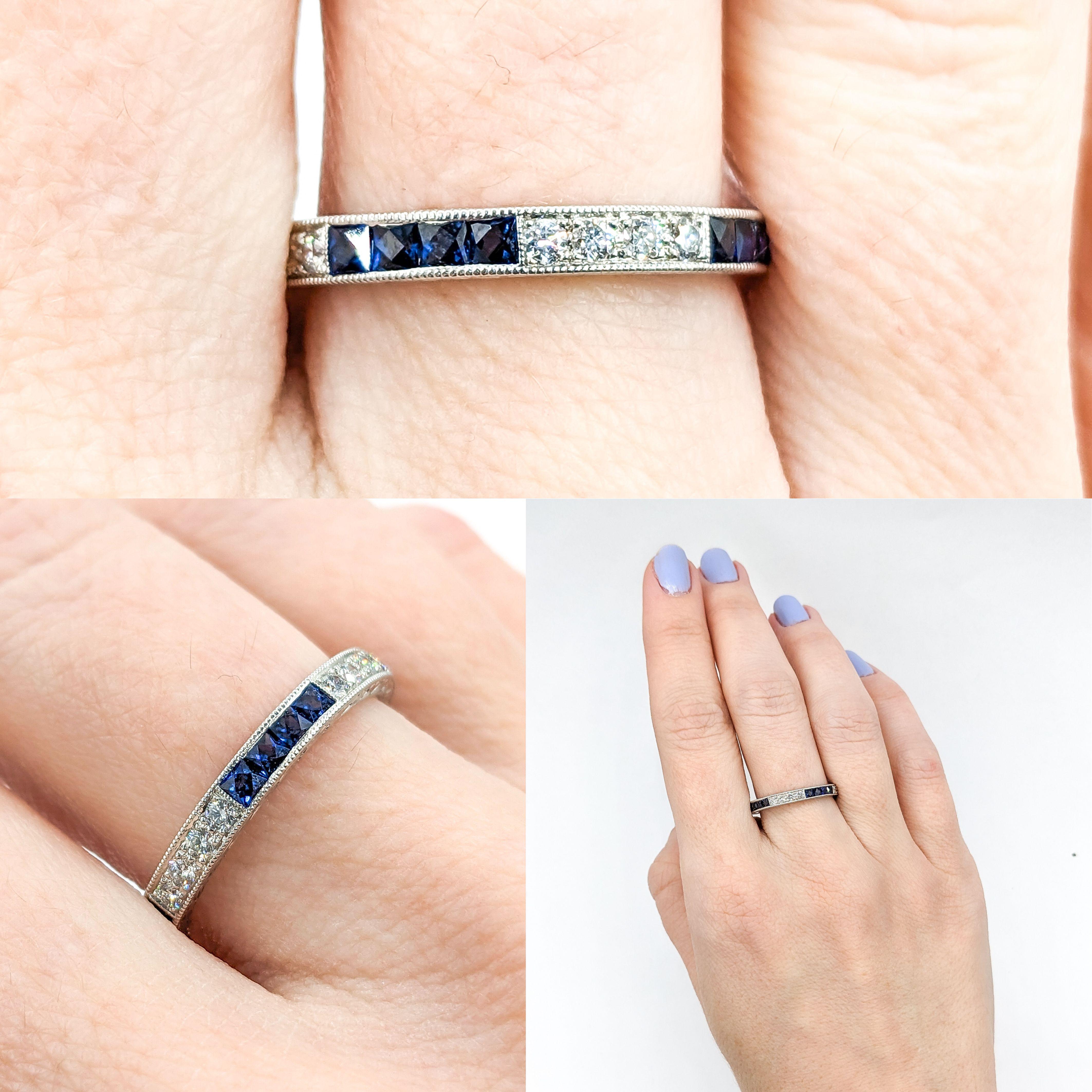 Eternity Sapphire & Diamond Ring 18k White Gold

Introducing our exquisite eternity ring, a celebration of refined elegance. Expertly fashioned from 18kt white gold, this ring boasts a delicate array of .32 carats of diamonds, each of impeccable VS