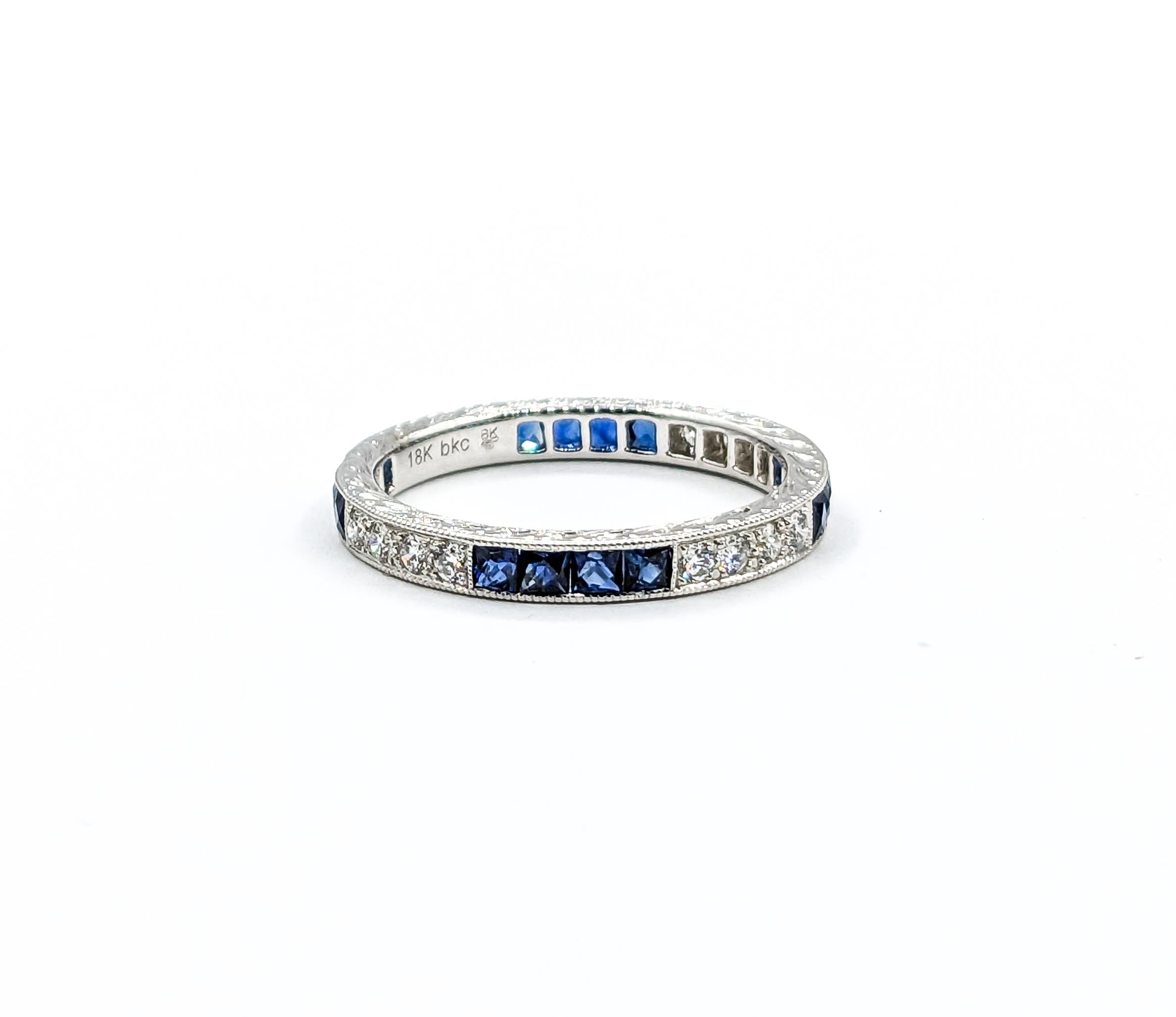 Contemporary Eternity Sapphire & Diamond Ring 18k White Gold For Sale