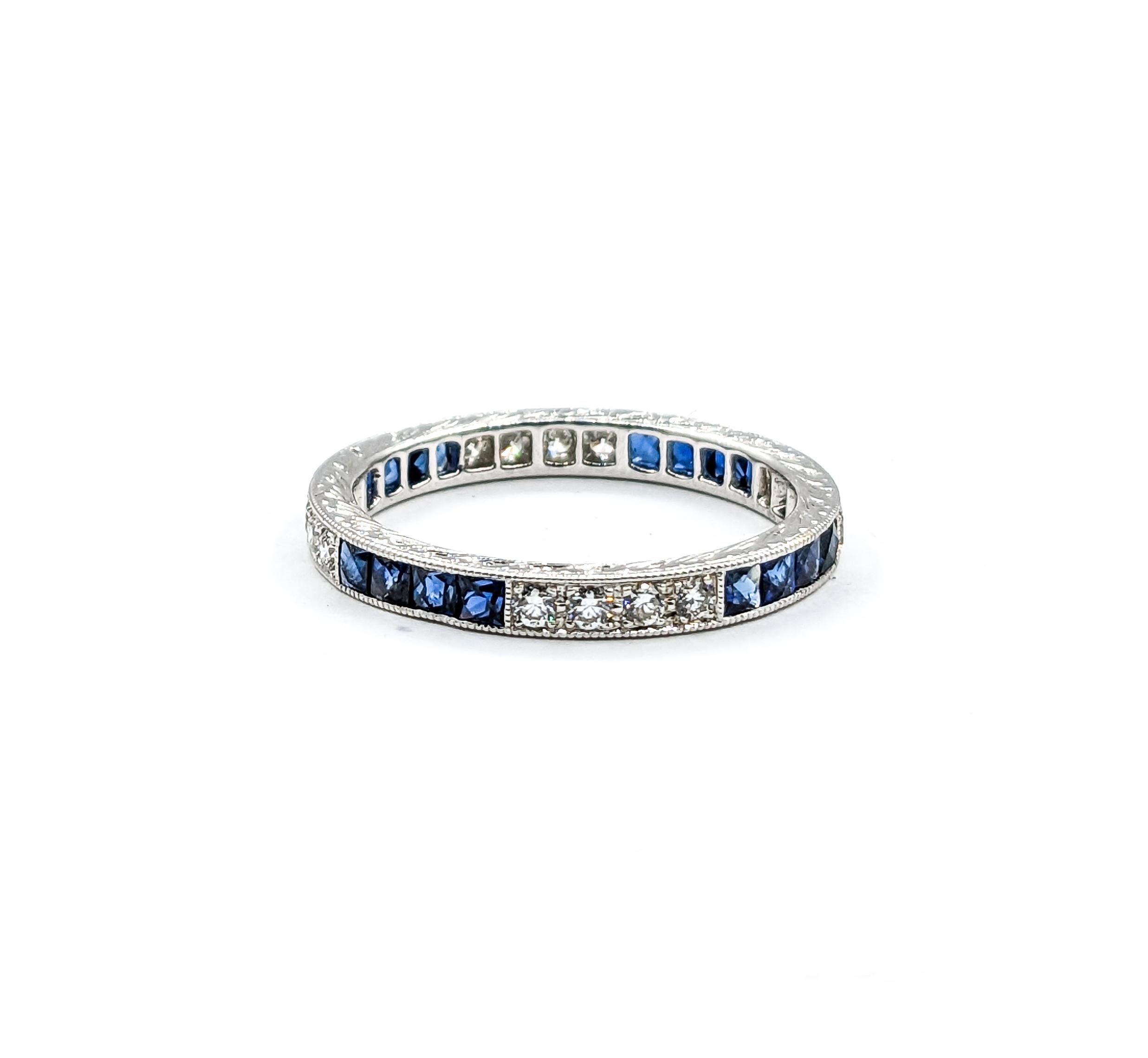 Eternity Sapphire & Diamond Ring 18k White Gold In Excellent Condition For Sale In Bloomington, MN