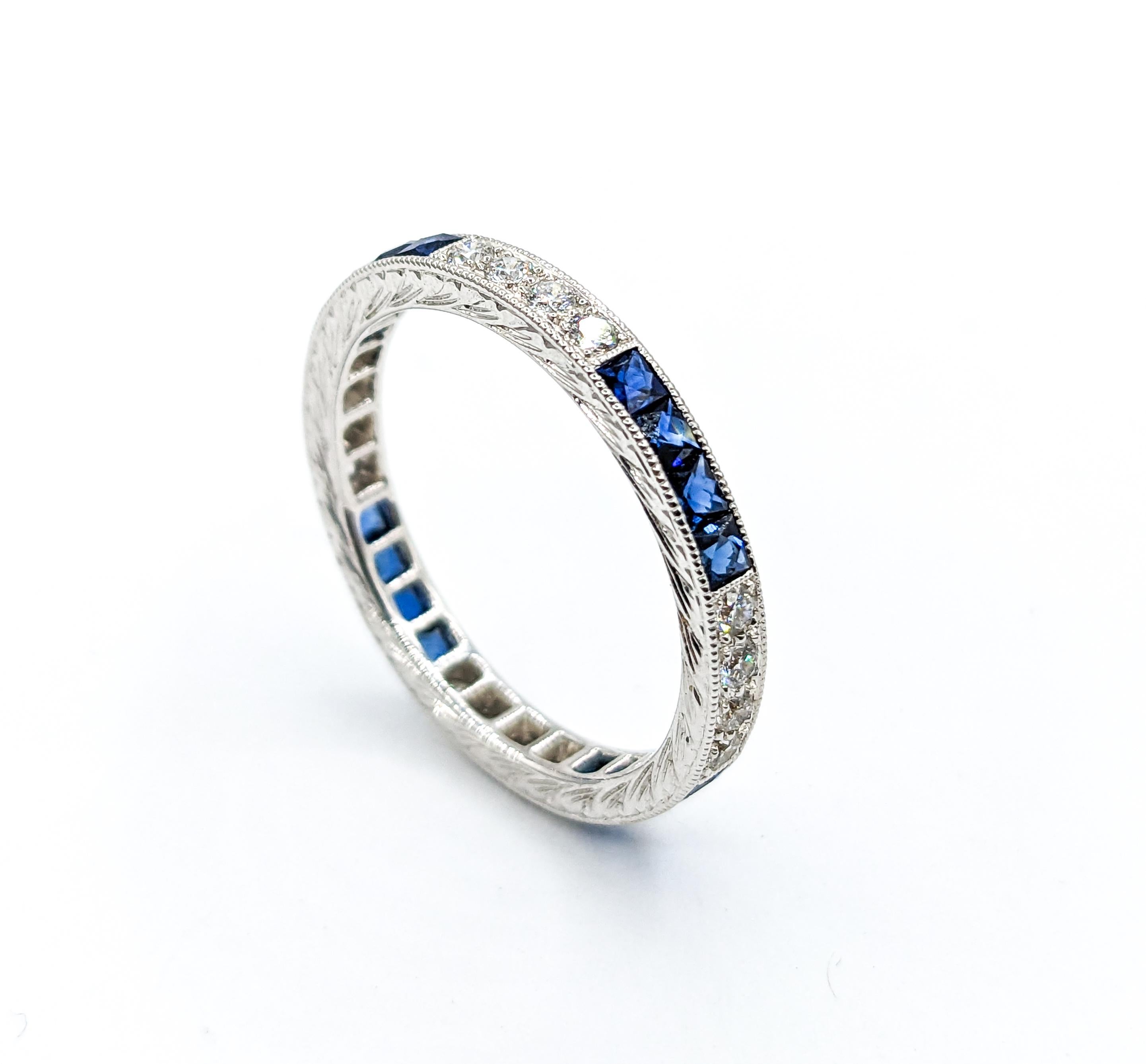 Women's Eternity Sapphire & Diamond Ring 18k White Gold For Sale