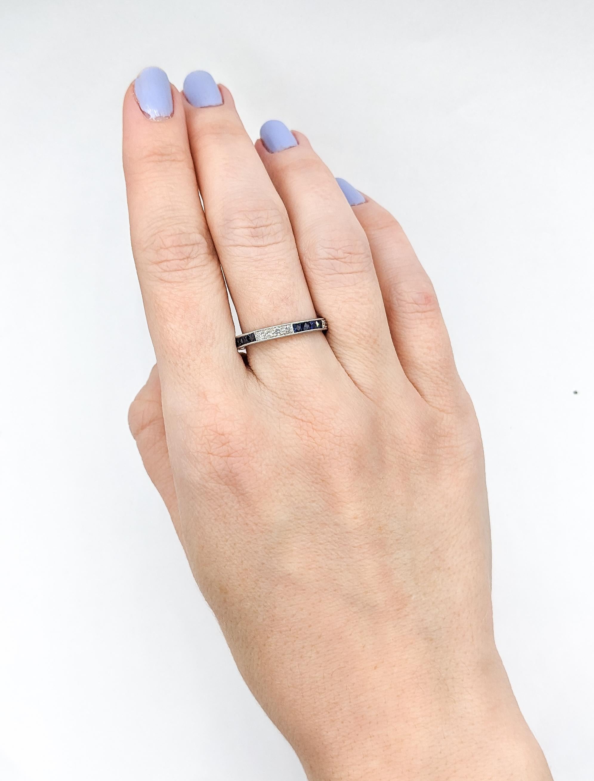 Eternity Sapphire & Diamond Ring 18k White Gold For Sale 1