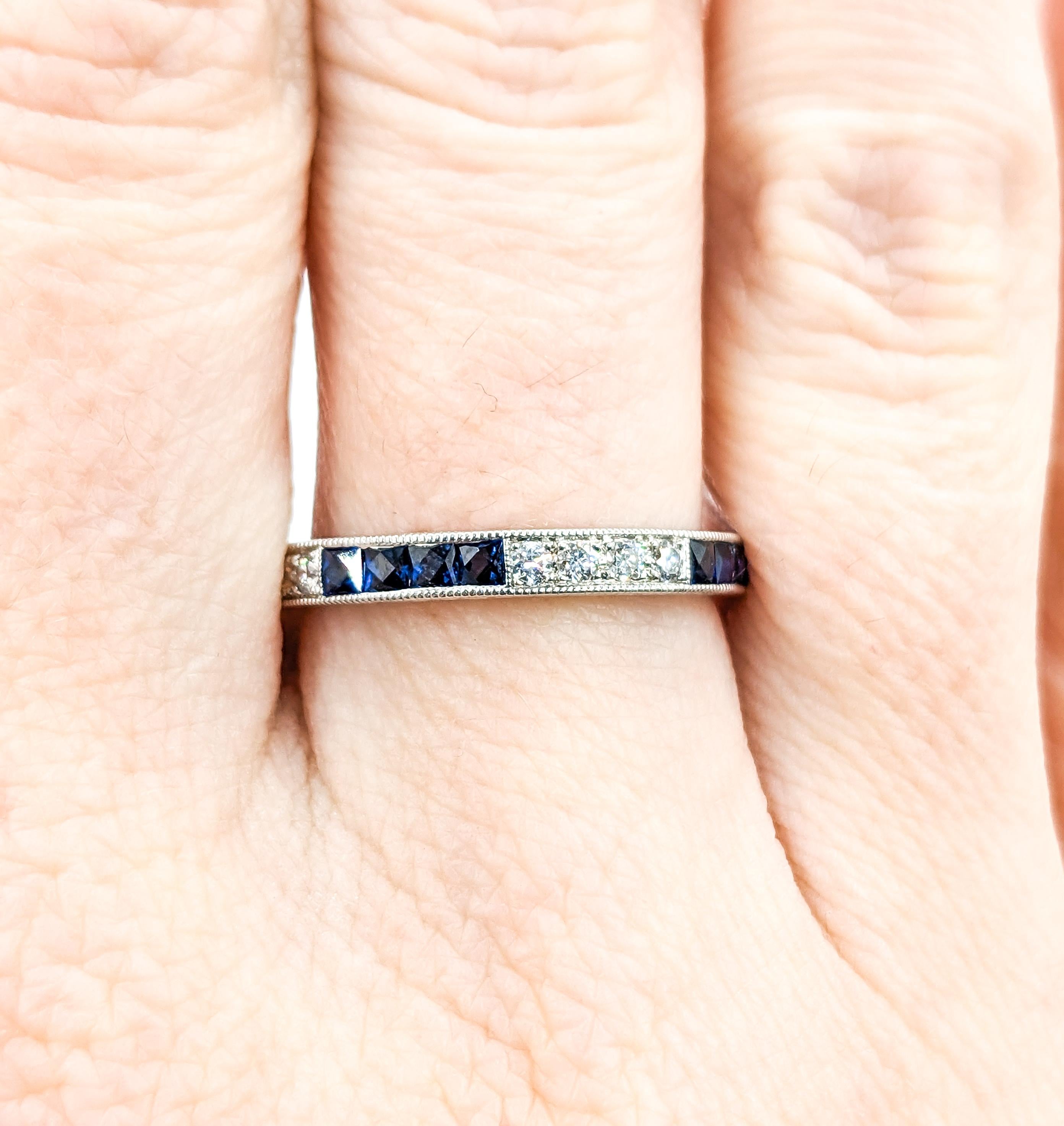 Eternity Sapphire & Diamond Ring 18k White Gold For Sale 2