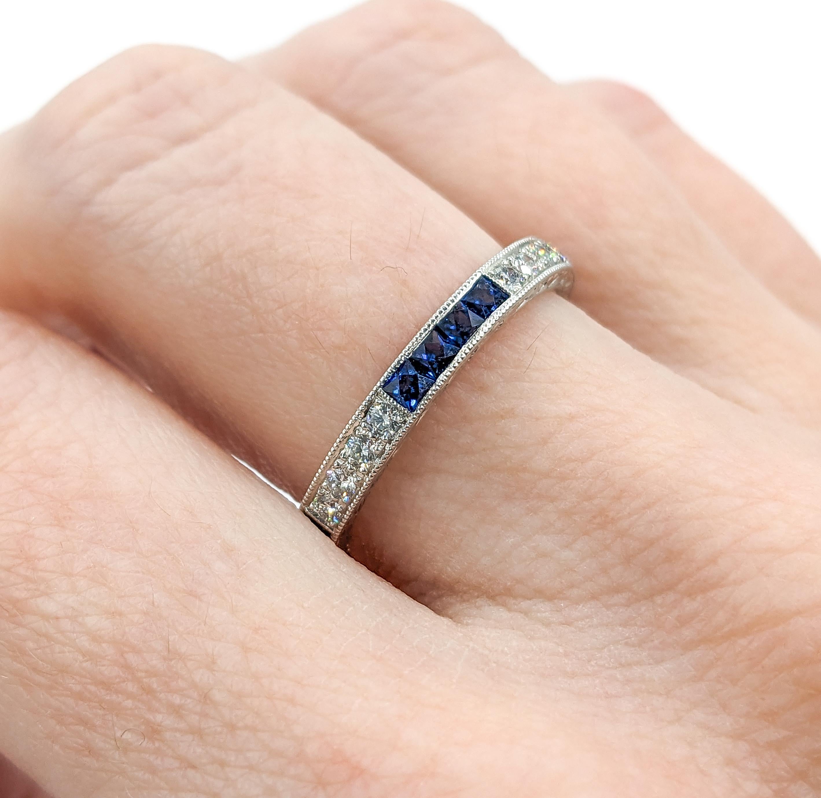 Eternity Sapphire & Diamond Ring 18k White Gold For Sale 3