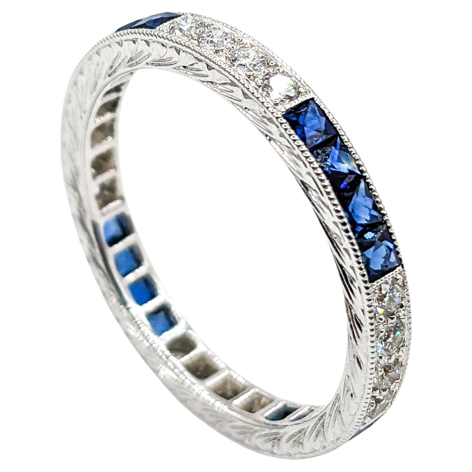 Eternity Sapphire & Diamond Ring 18k White Gold For Sale