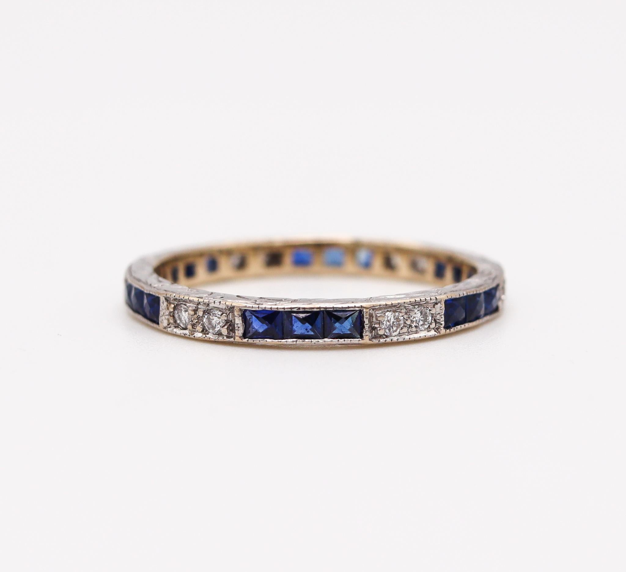 Mixed Cut Eternity Station Ring in 18Kt White Gold with 1.32 Cts in Sapphires and Diamonds