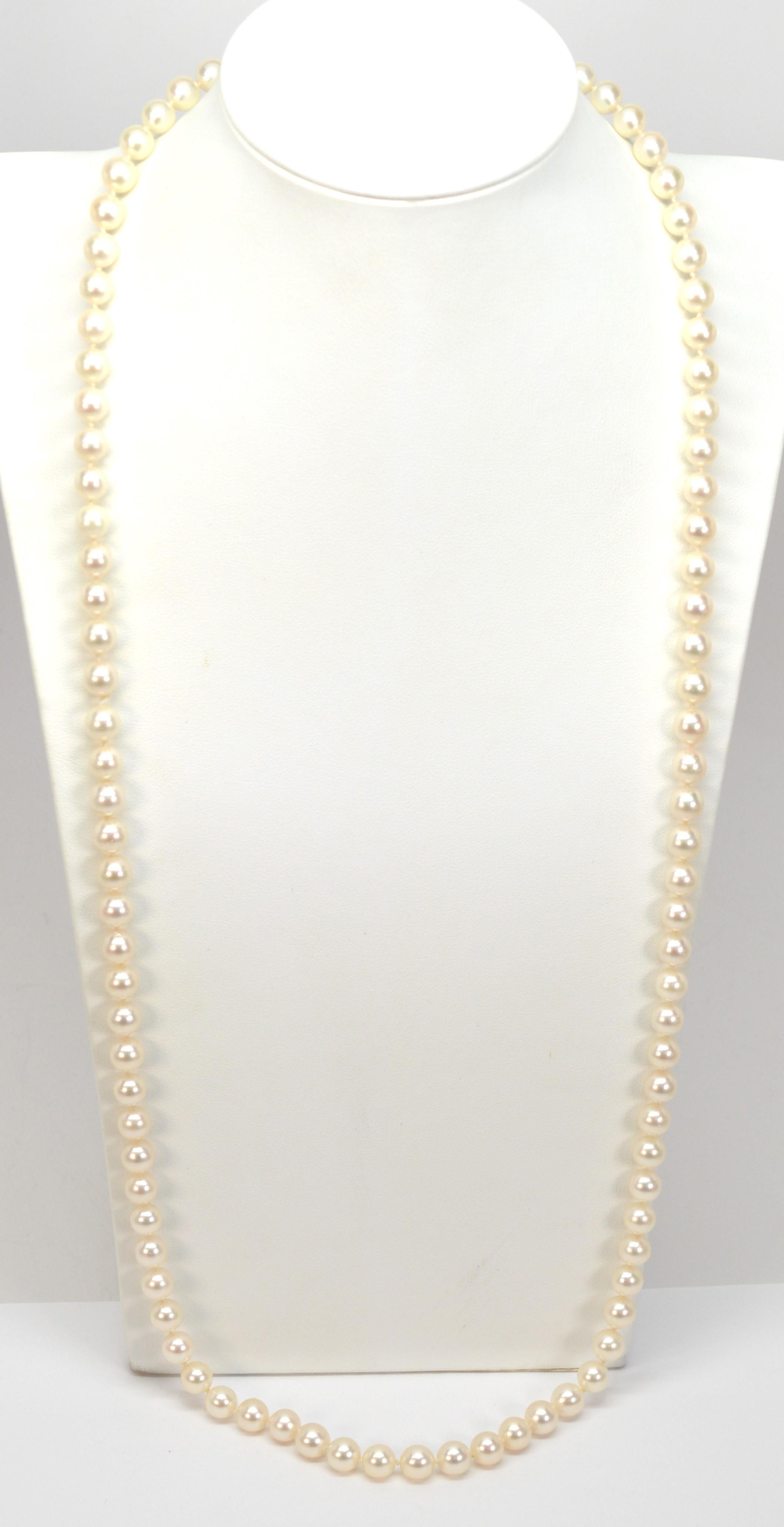 Round Cut Eternity Strand Lustrous White Pearl Necklace For Sale