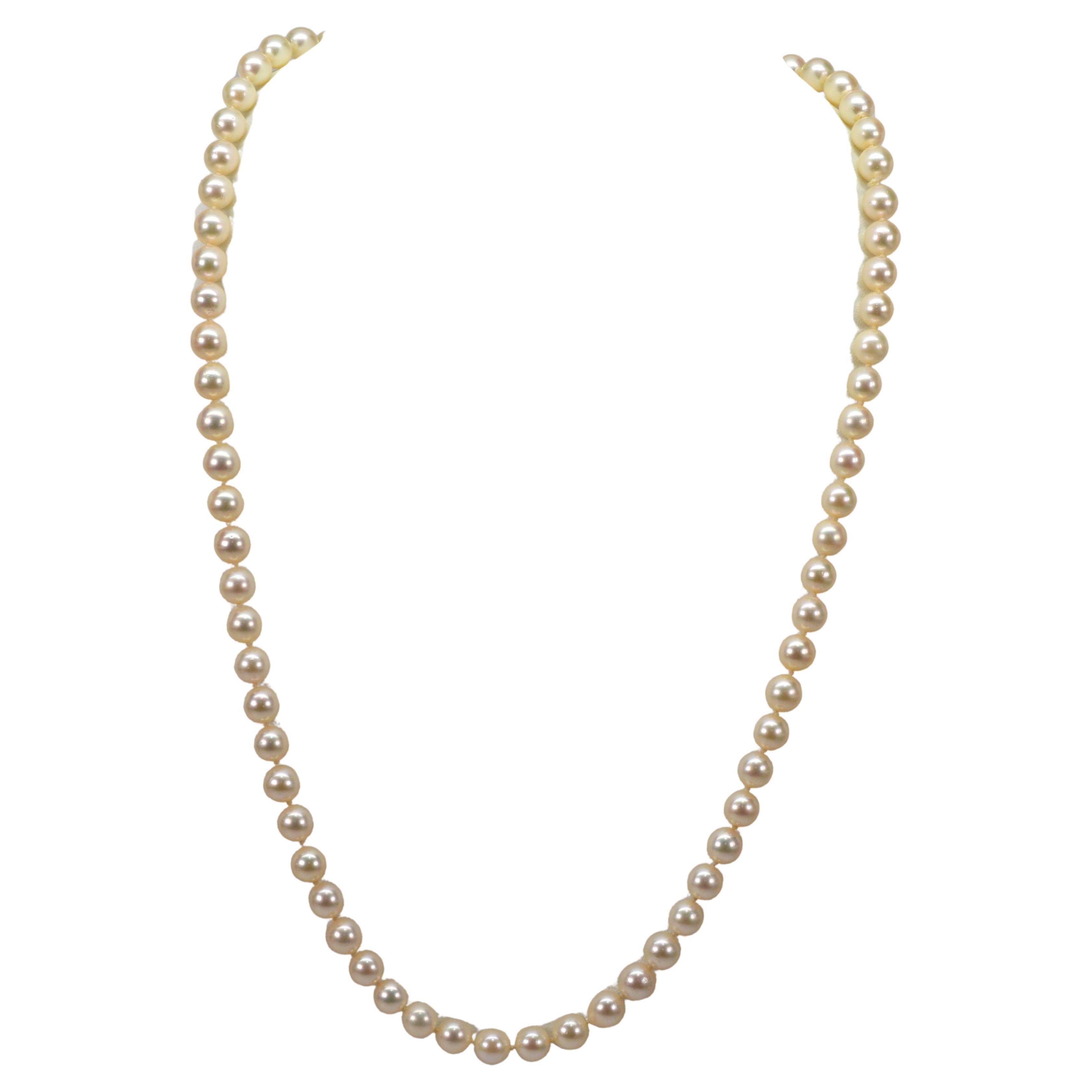 Eternity Strand Lustrous White Pearl Necklace For Sale
