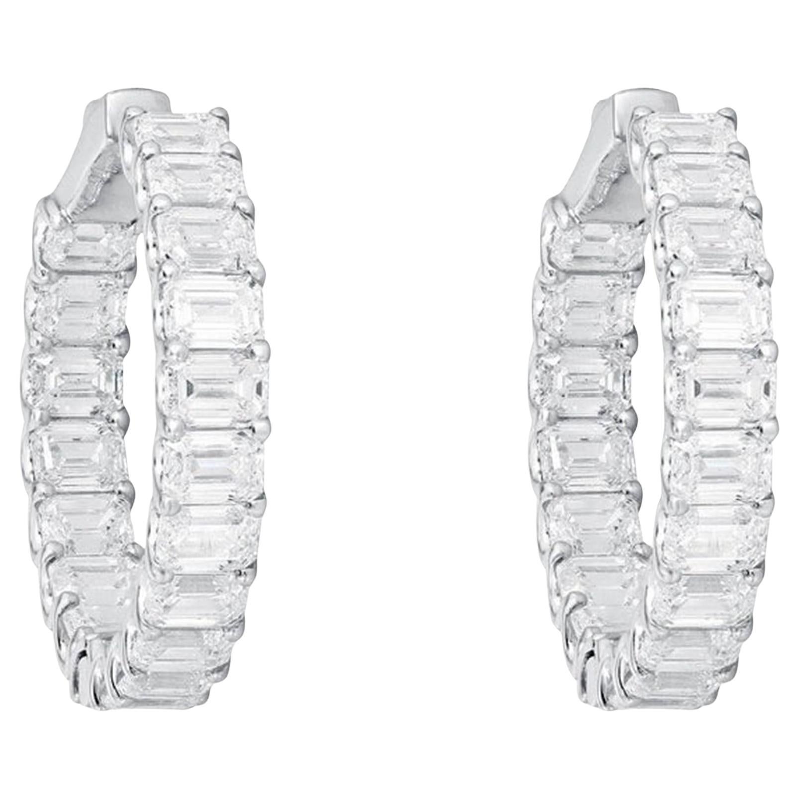 Pendientes de aro «Eternity» de oro blanco de 18 quilates con un diamante de corte esmeralda de 11,25 quilates