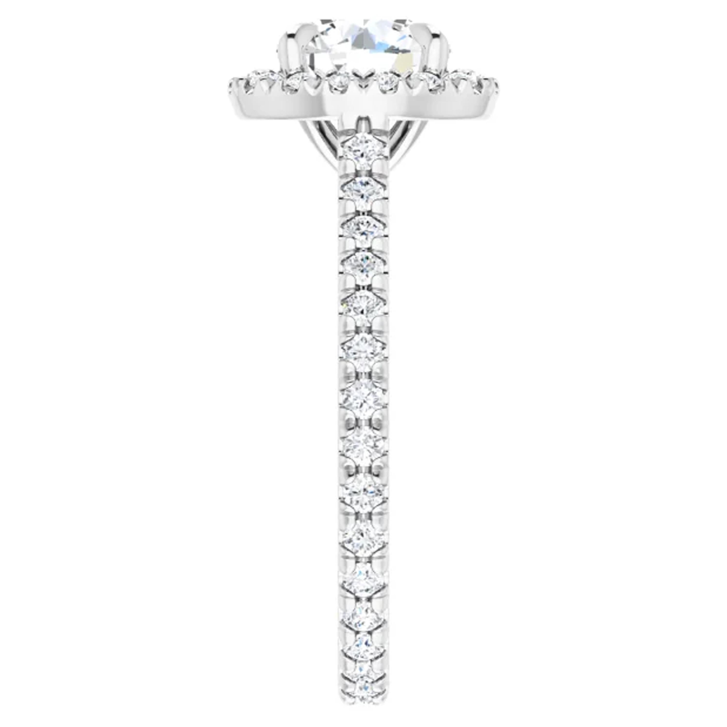 Round Cut Eternity Style Halo GIA Round Brilliant White Diamond Engagement Ring 1.60 Carat For Sale