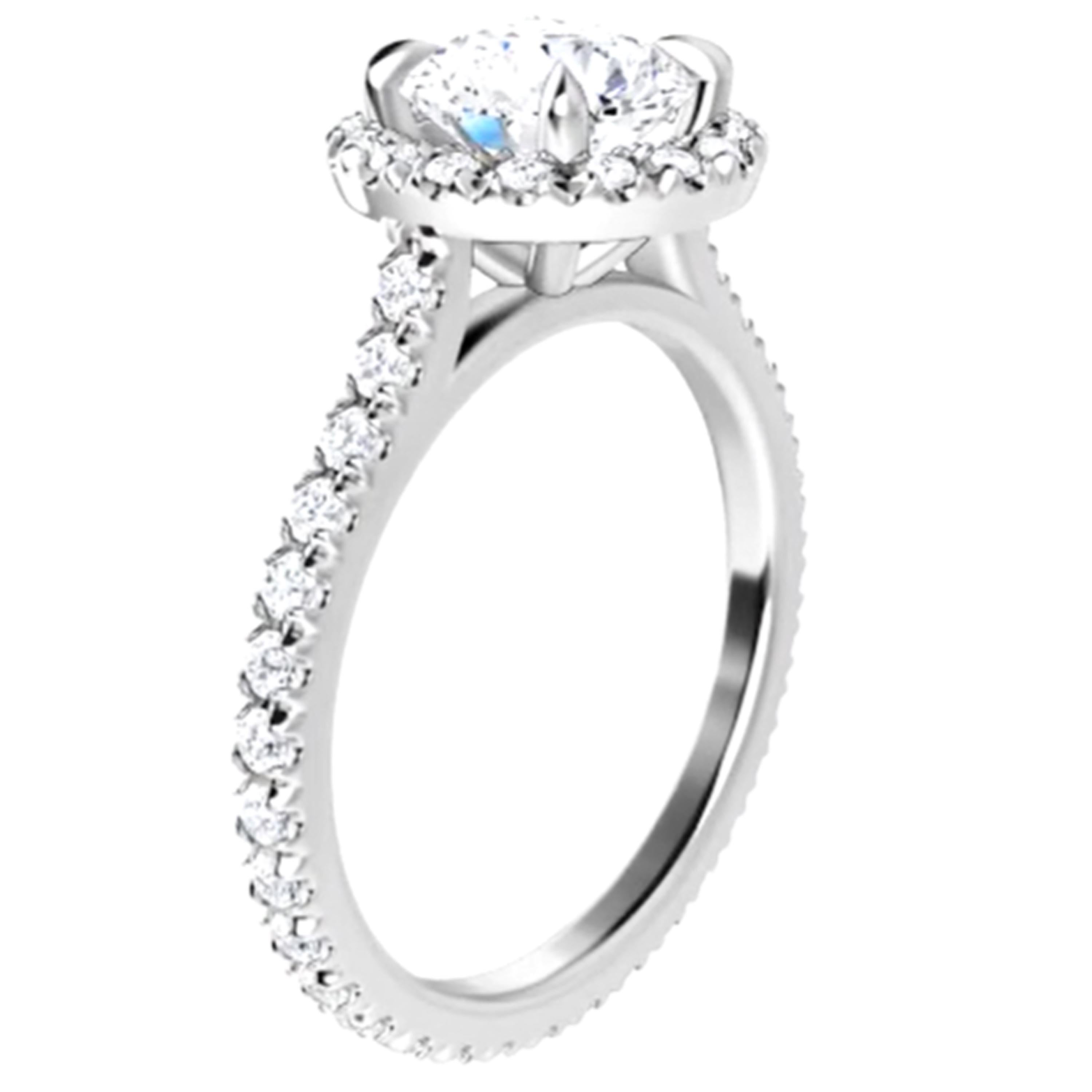 Women's Eternity Style Halo GIA Round Brilliant White Diamond Engagement Ring 1.60 Carat For Sale